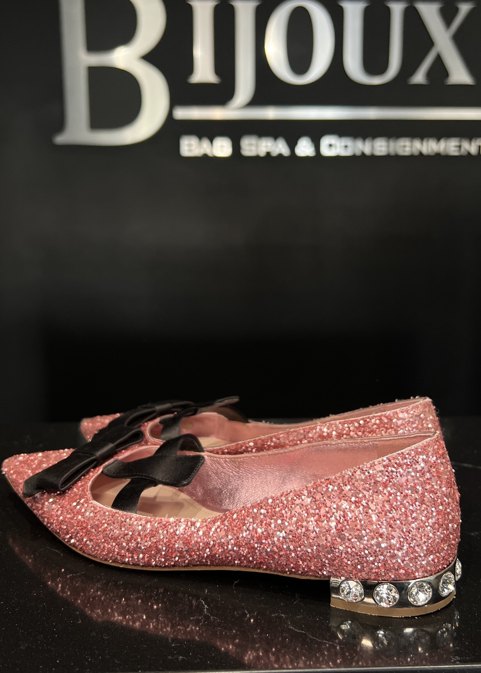 Miu MIu SOLD- Miu Miu Glitter Ballet Flat - 37