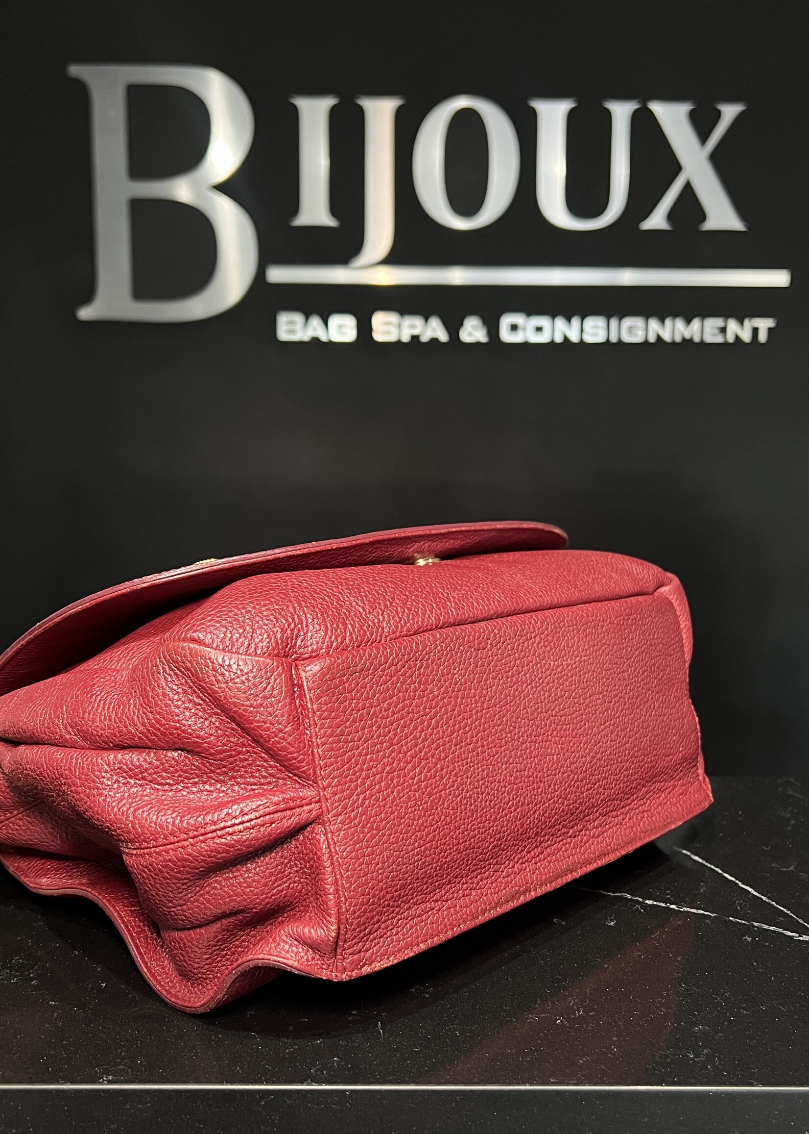 MCM MCM Studded Leather Satchel Burgundy