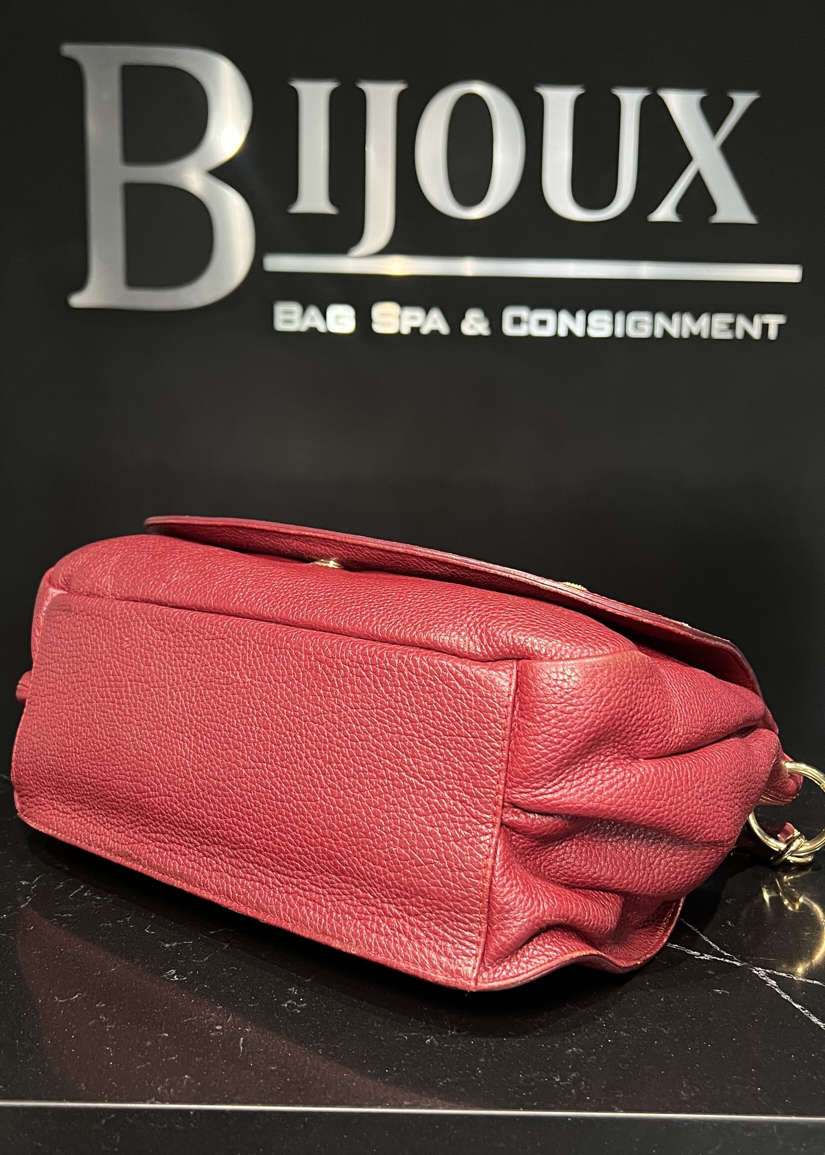 MCM MCM Studded Leather Satchel Burgundy