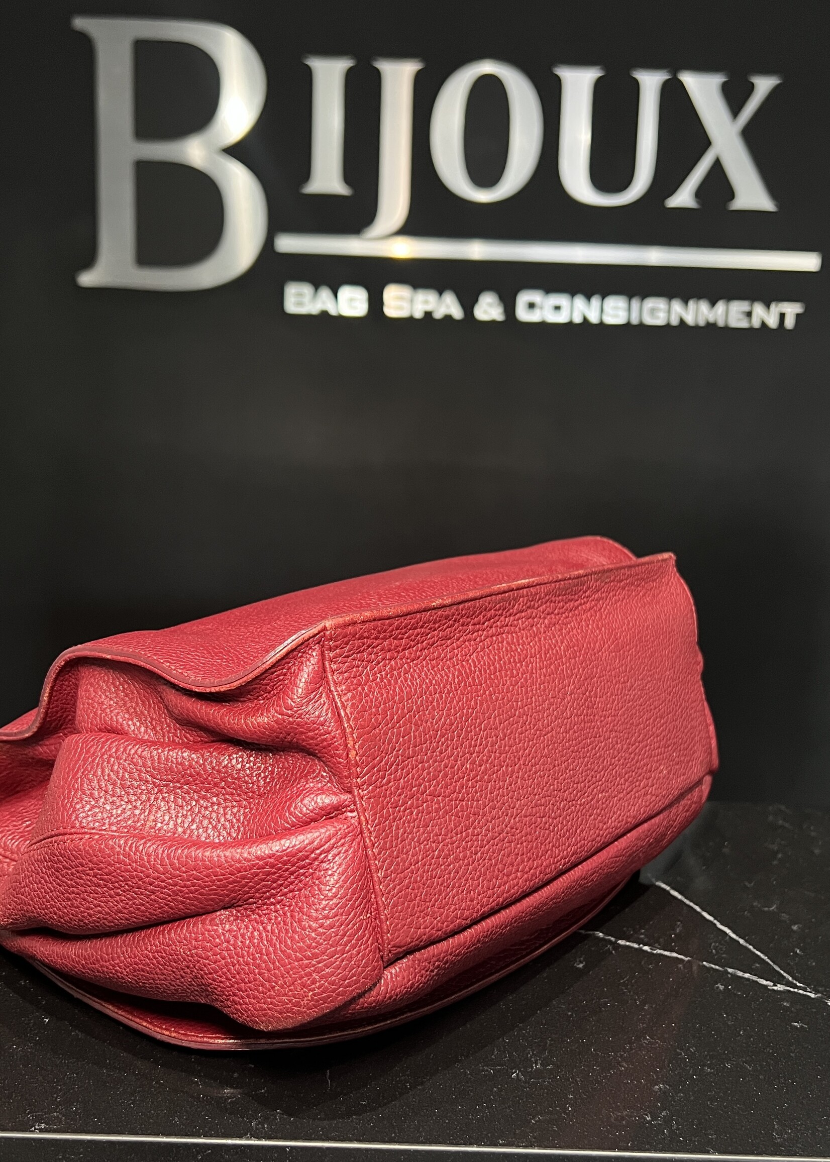 MCM MCM Studded Leather Satchel Burgundy