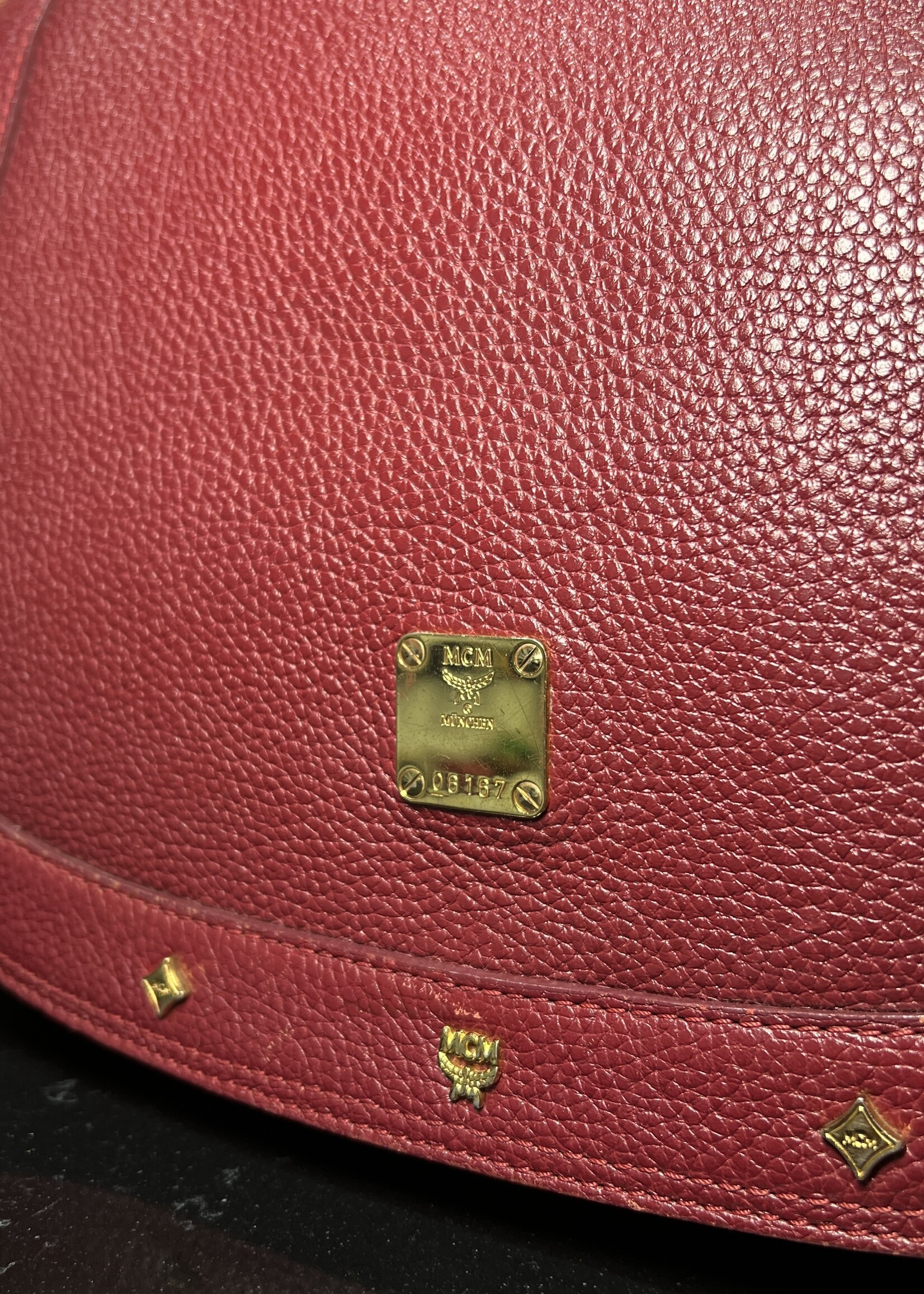 MCM MCM Studded Leather Satchel Burgundy