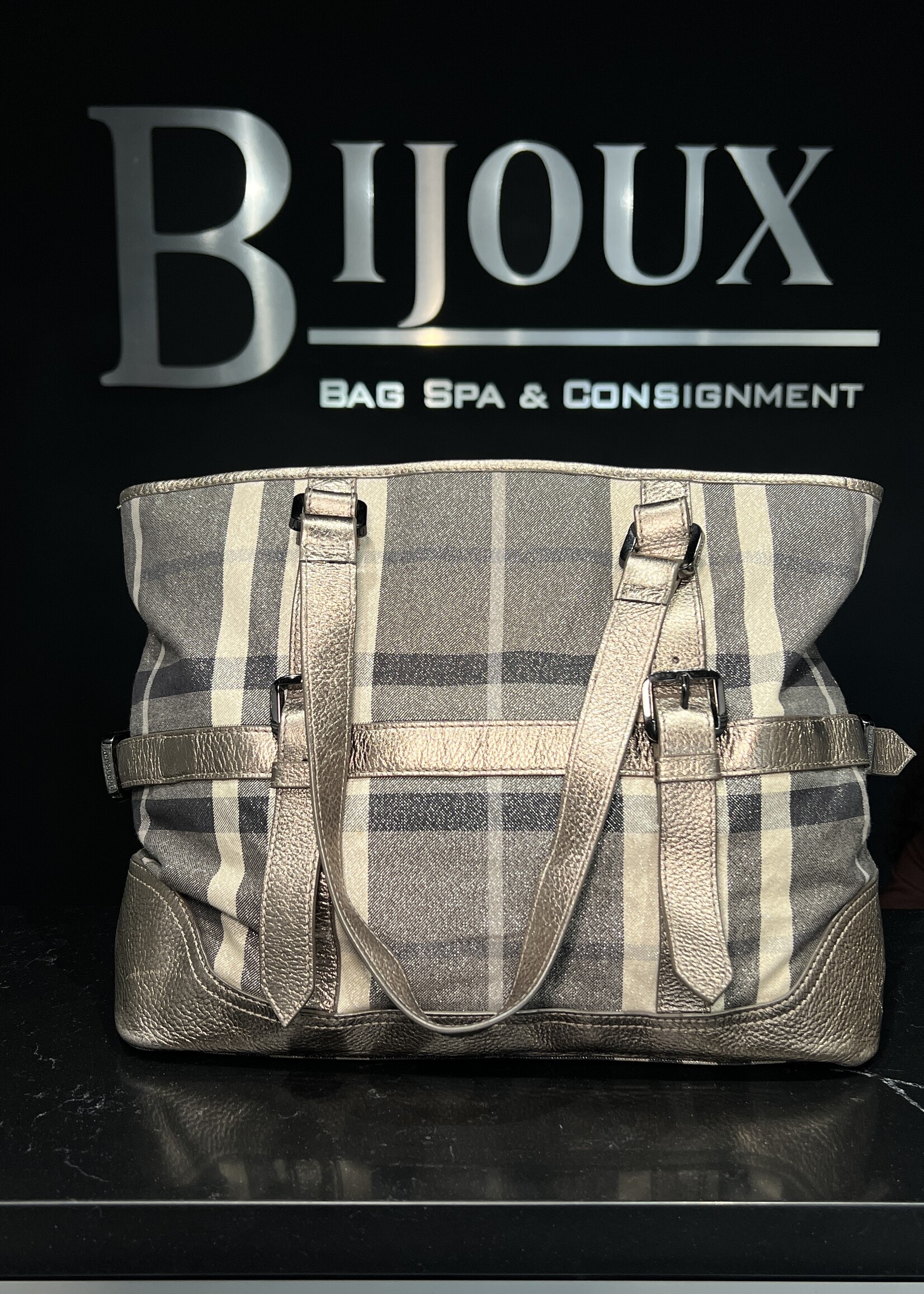 Burberry Burberry Silver Shimmer Check Tote