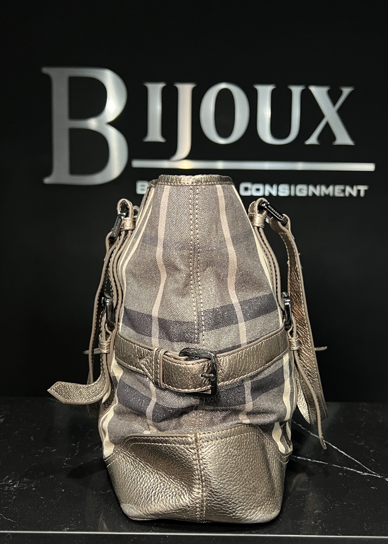 Burberry Burberry Silver Shimmer Check Tote