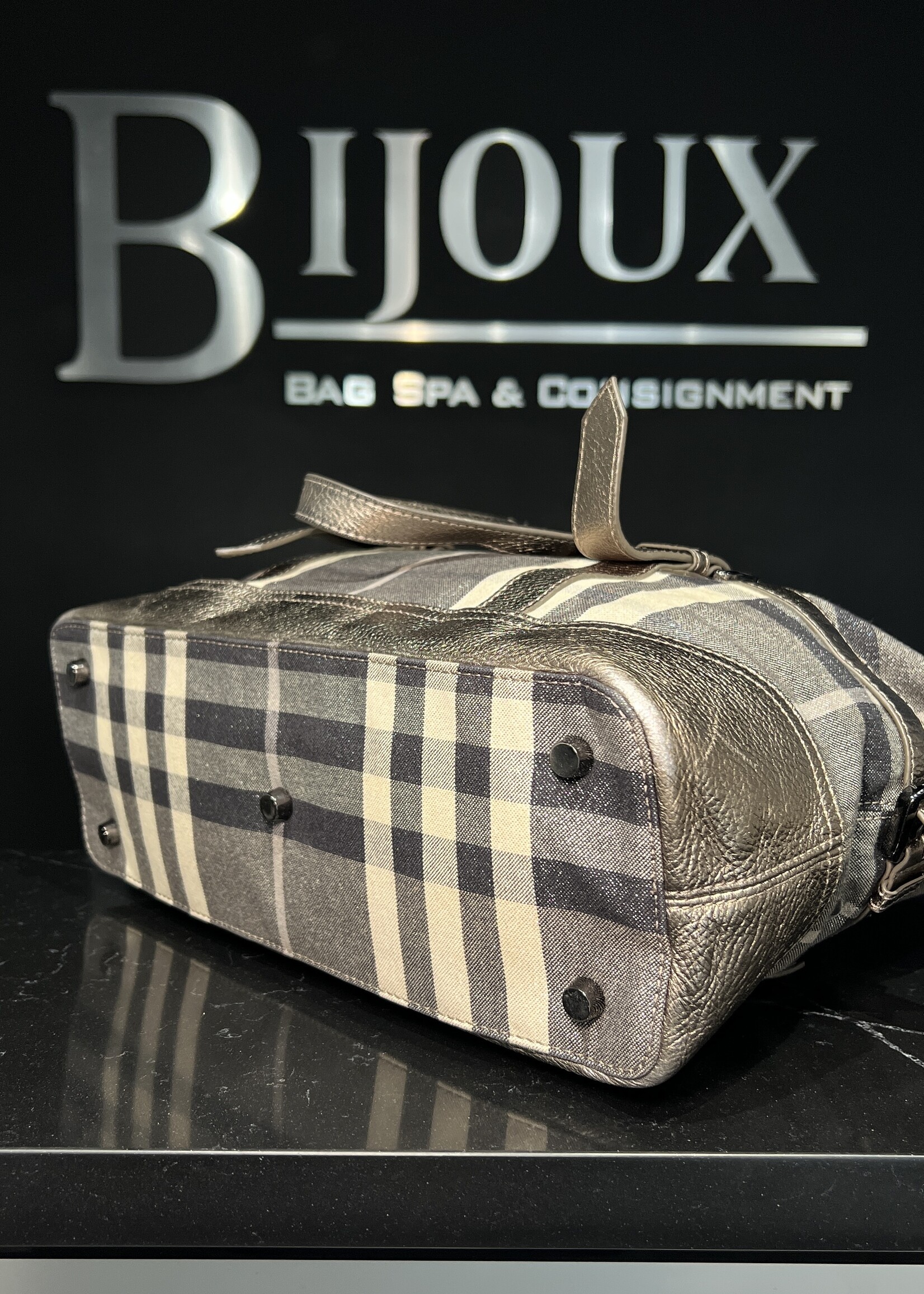 Burberry Burberry Silver Shimmer Check Tote