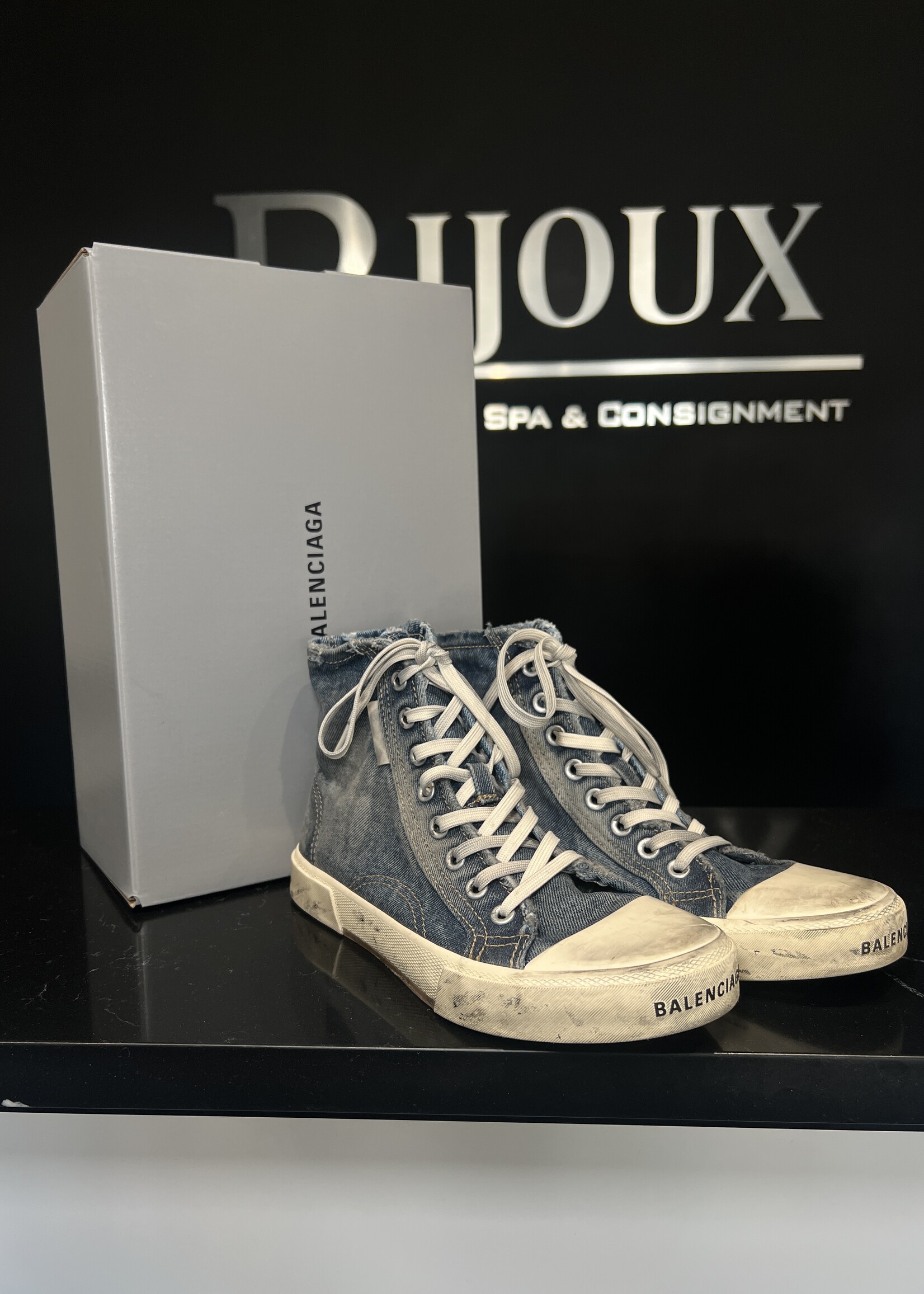 Balenciaga Balenciaga Paris High Destroyed Denim Sneakers -40