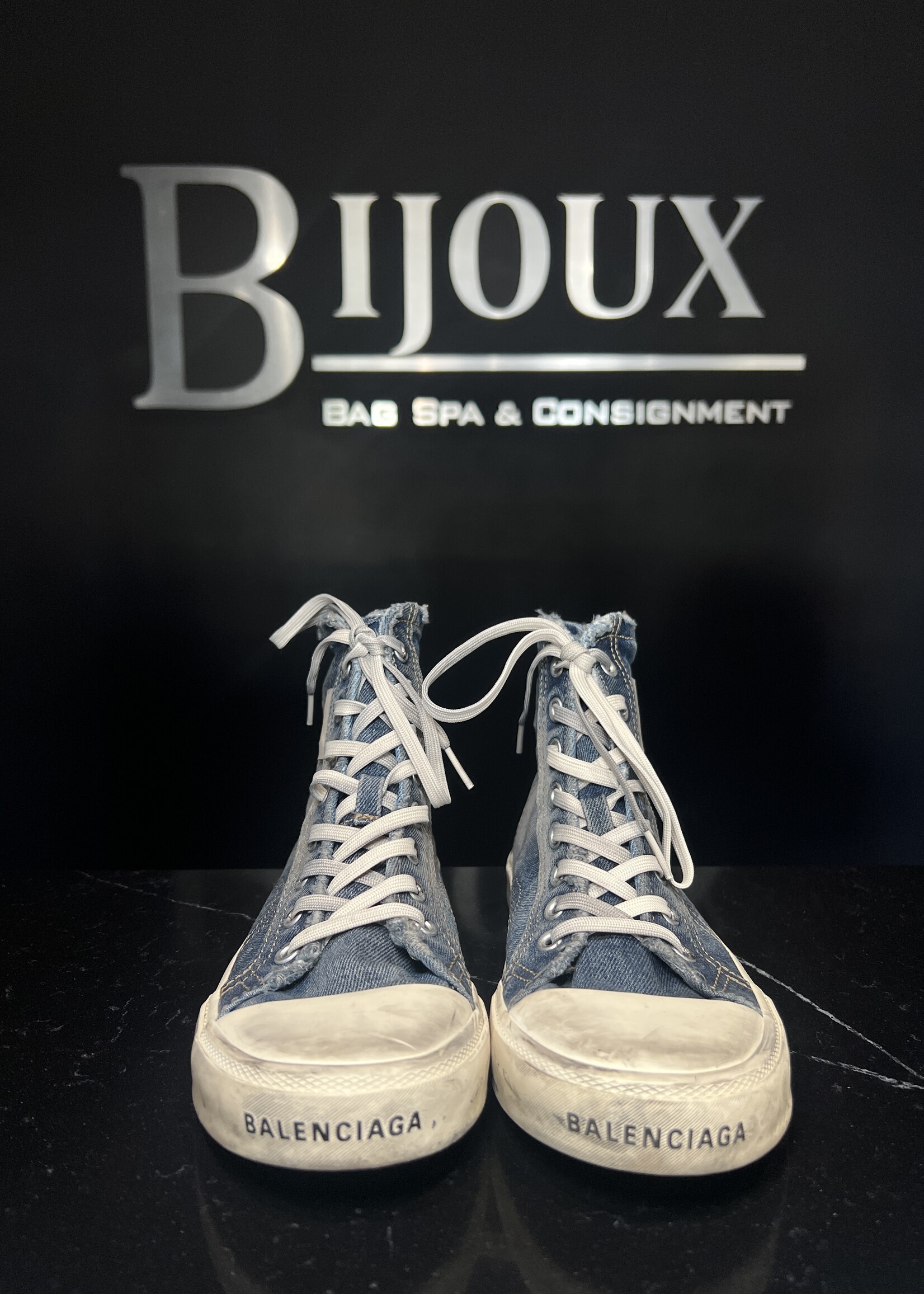 Balenciaga Balenciaga Paris High Destroyed Denim Sneakers -40
