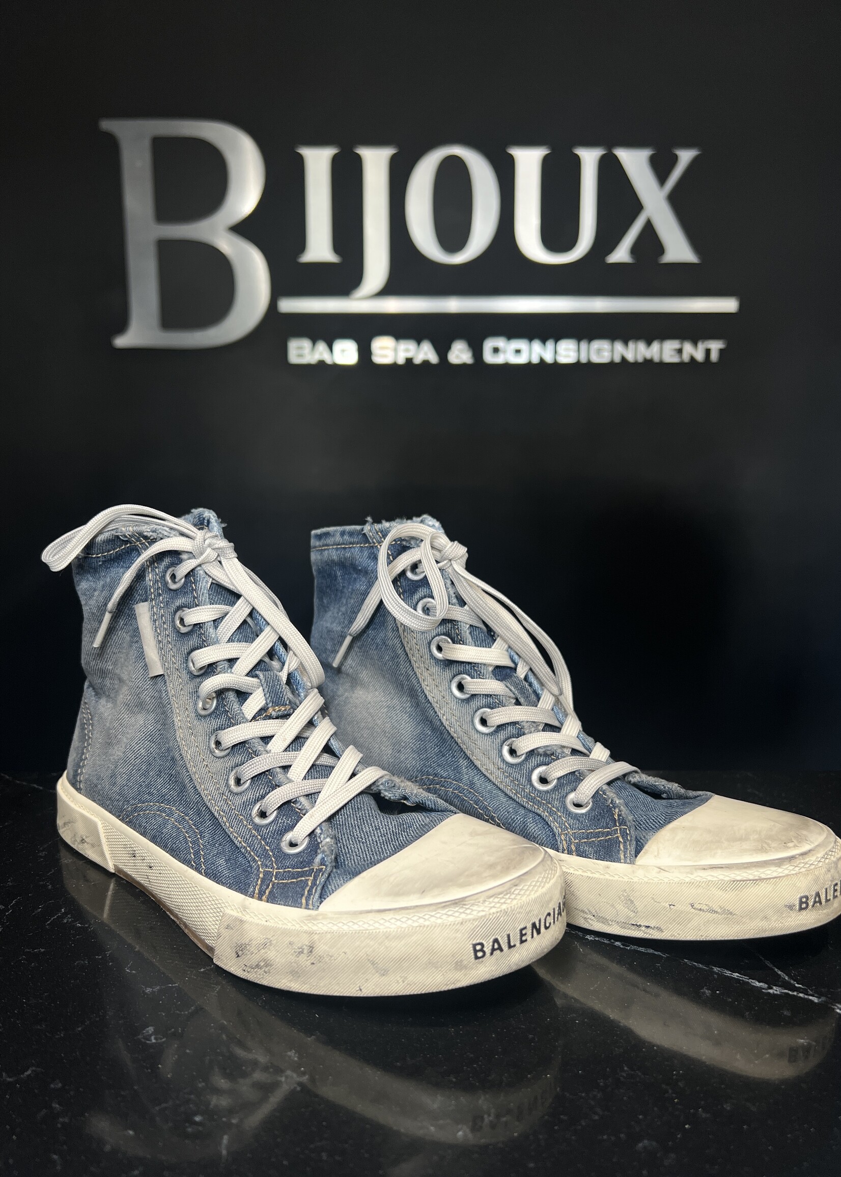 Balenciaga Balenciaga Paris High Destroyed Denim Sneakers -40