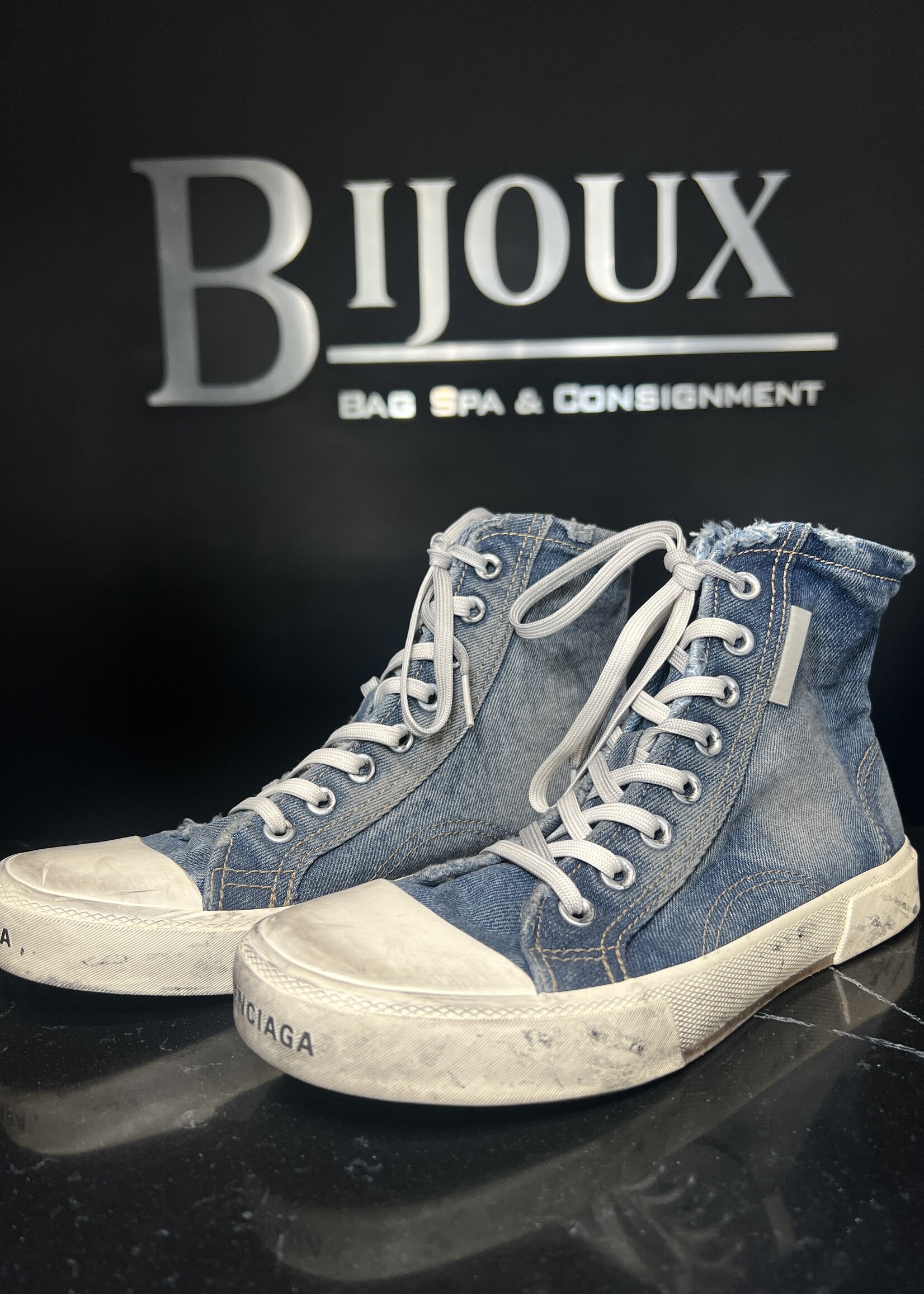 Balenciaga Balenciaga Paris High Destroyed Denim Sneakers -40