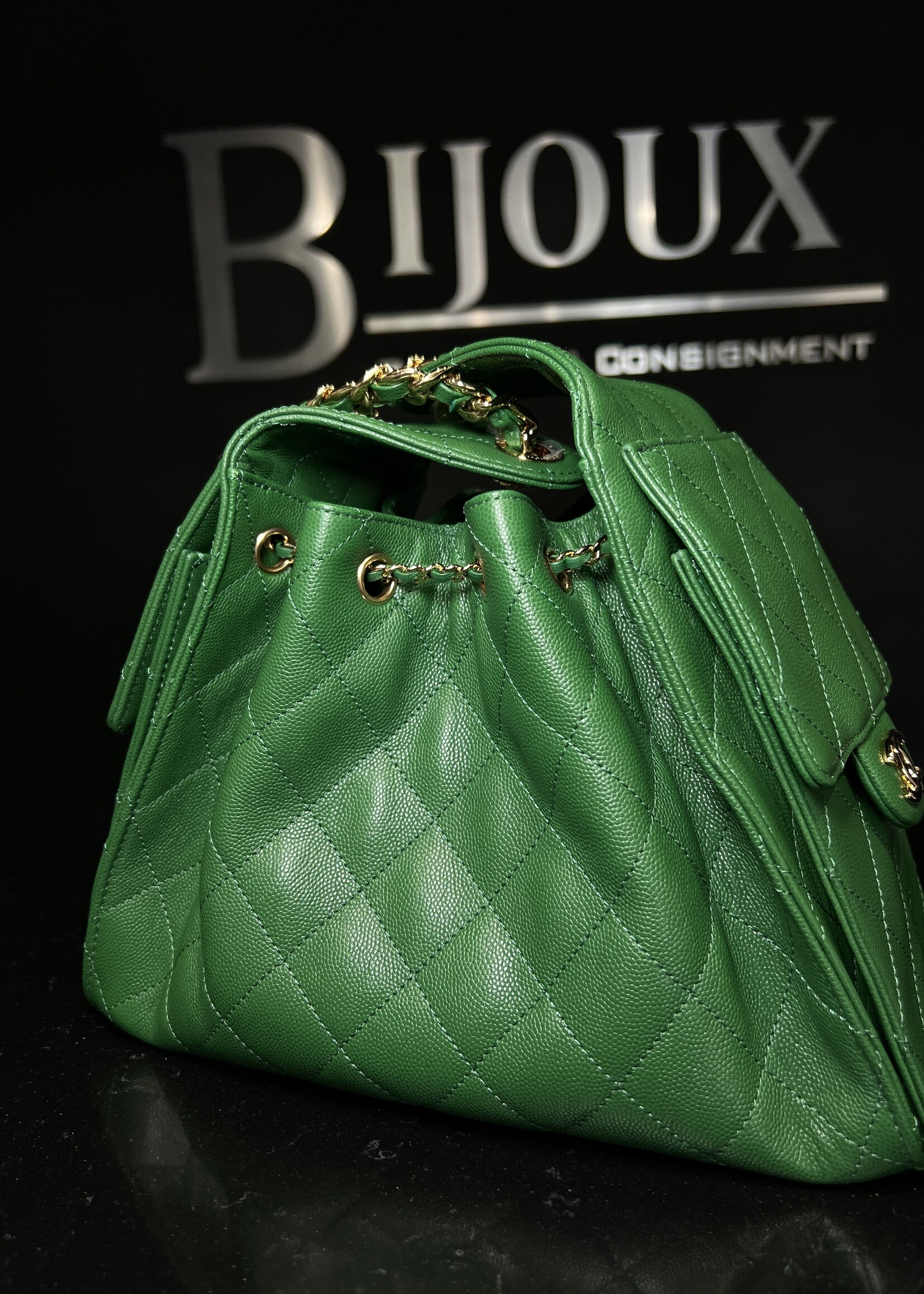 Chanel Chanel 25 Small Green Caviar