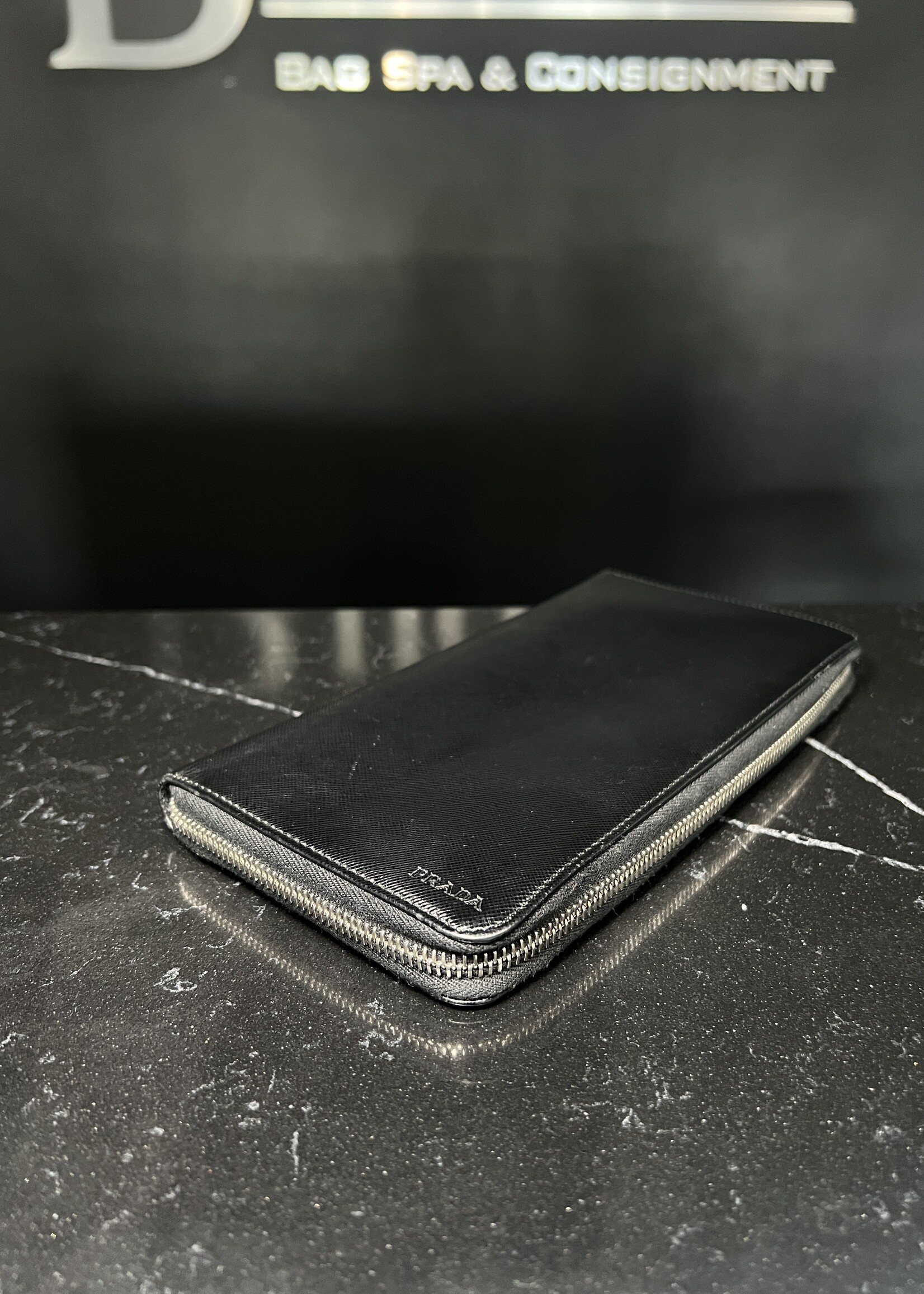 Prada SOLD - Prada Metal Zip Around Travel Wallet