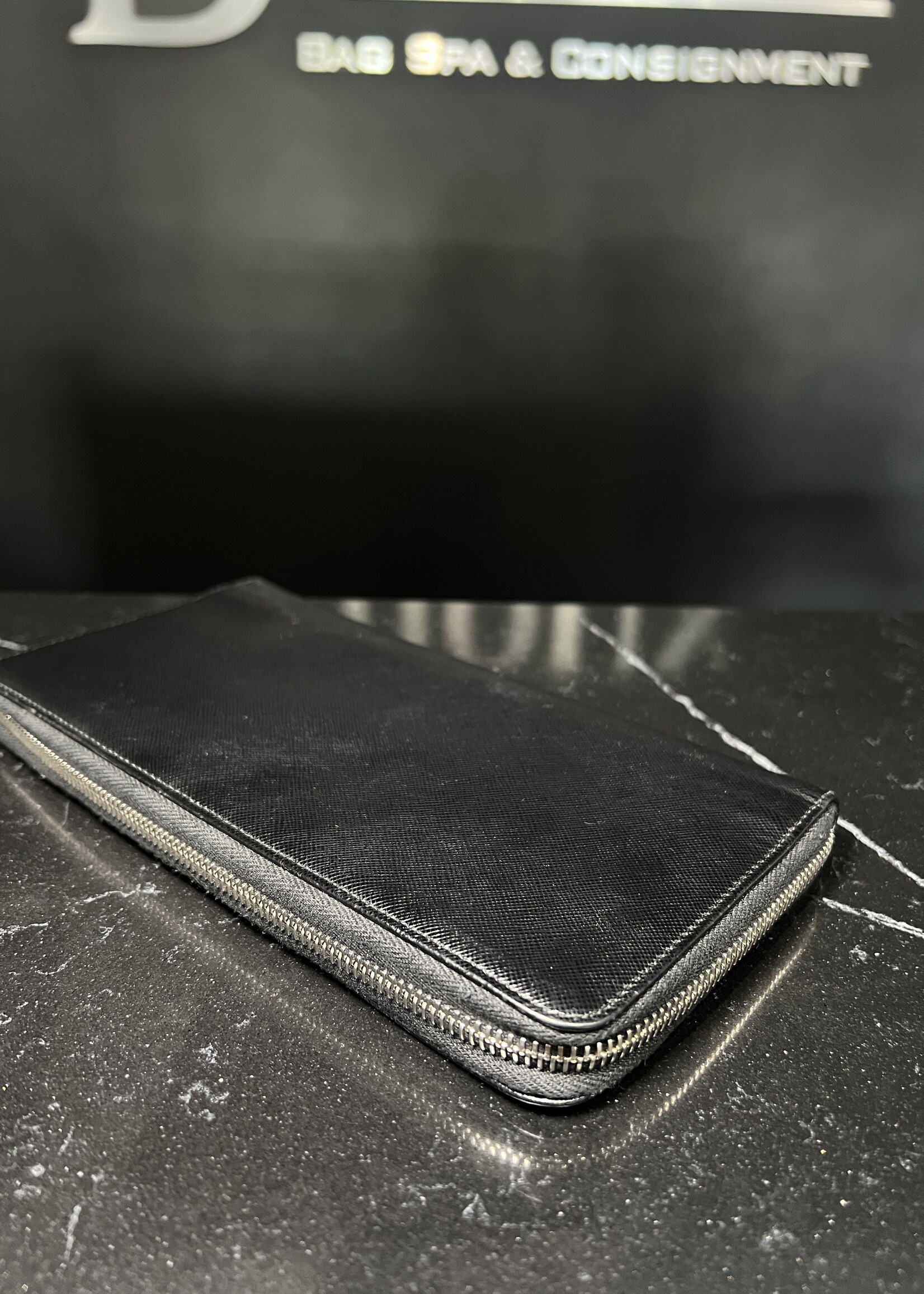 Prada SOLD - Prada Metal Zip Around Travel Wallet