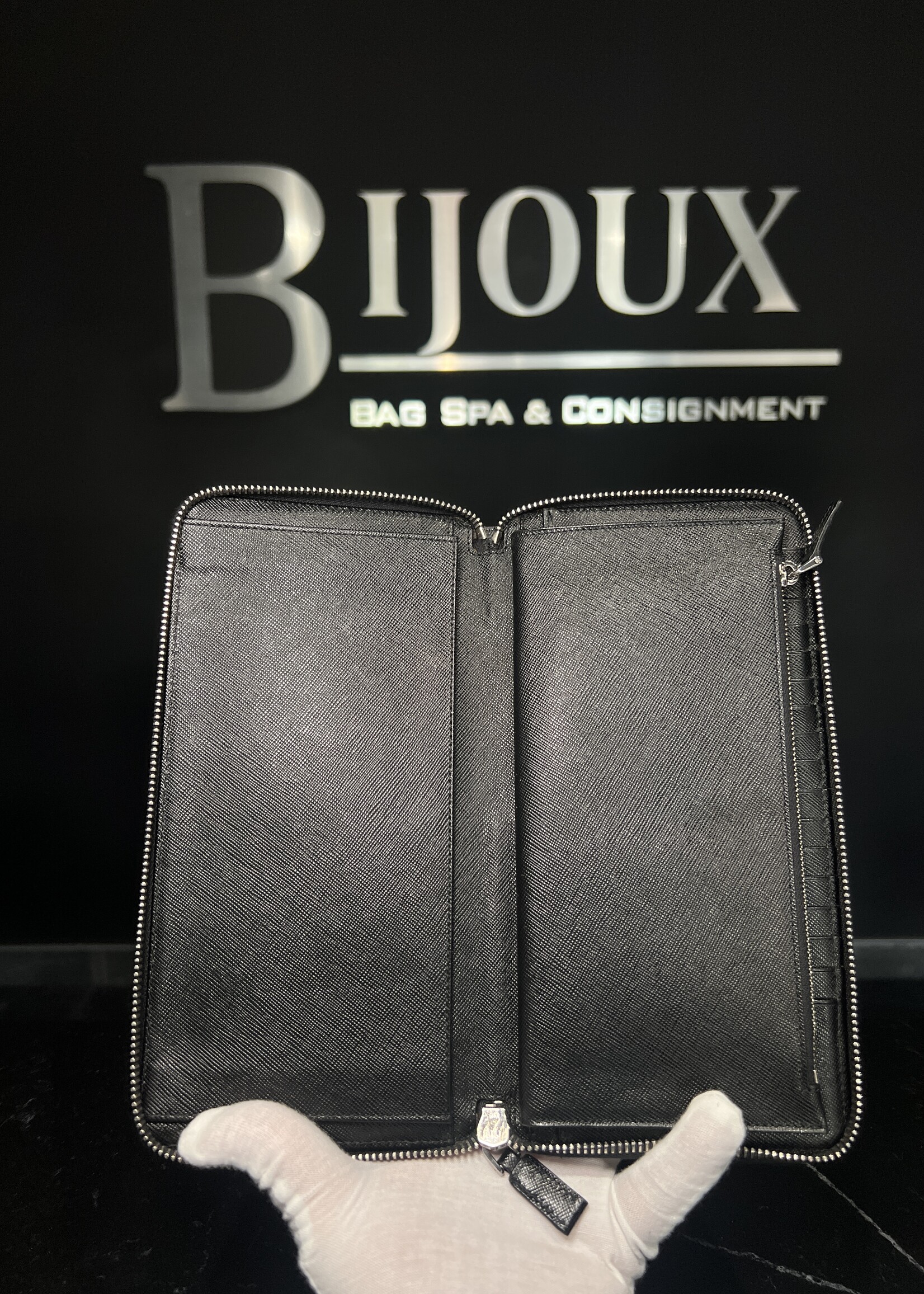 Prada SOLD - Prada Metal Zip Around Travel Wallet