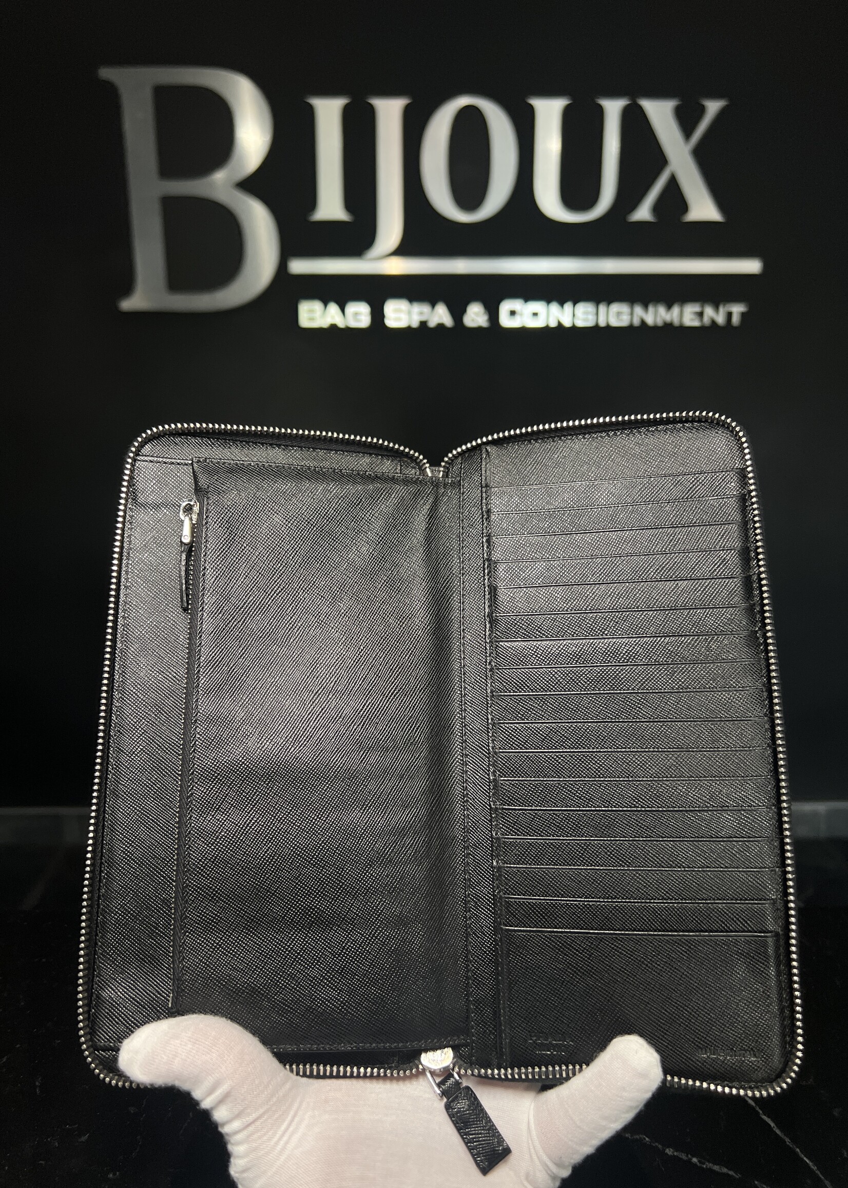 Prada SOLD - Prada Metal Zip Around Travel Wallet
