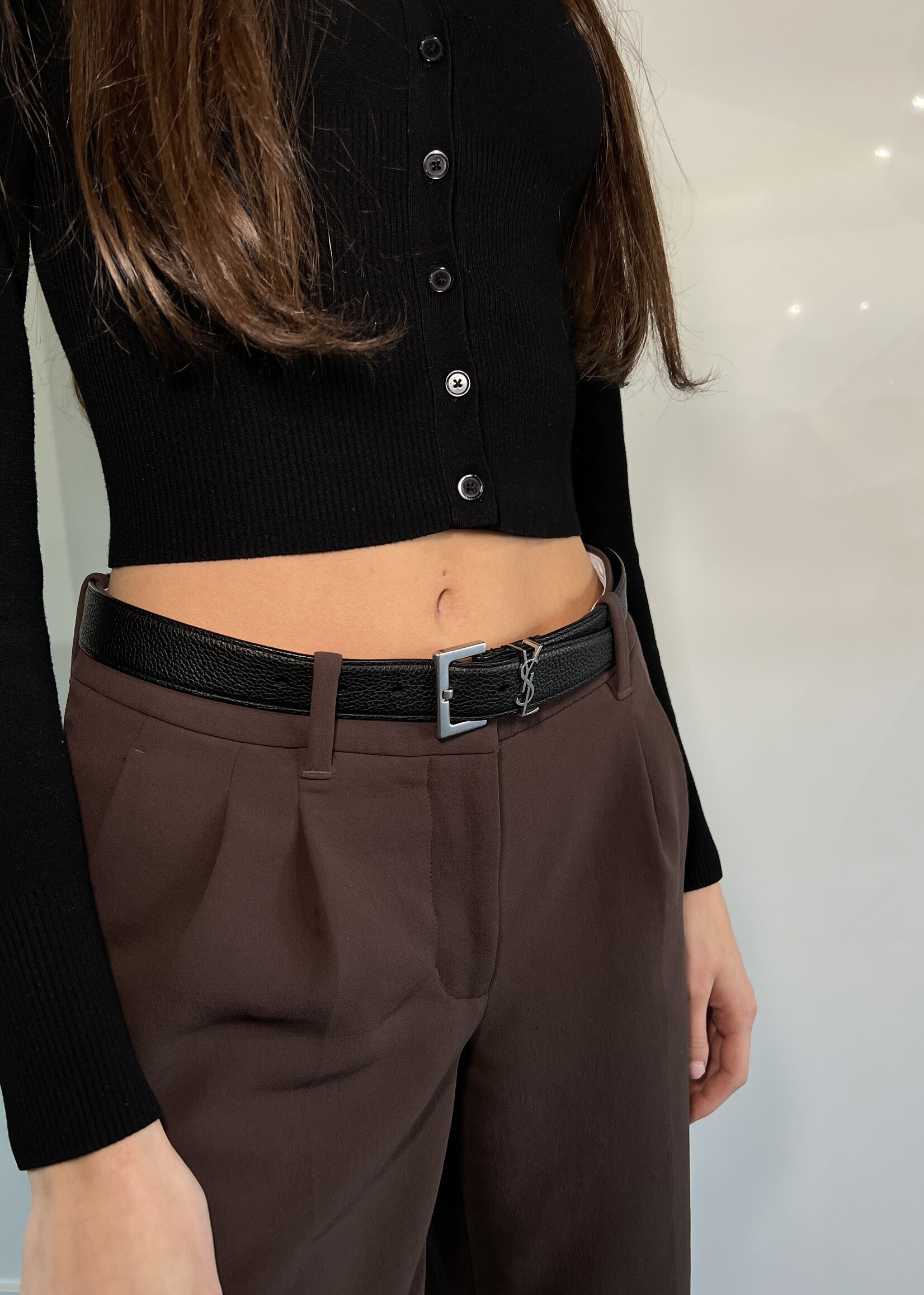 Saint Laurent Saint Laurent Cassandra Grained Leather Belt