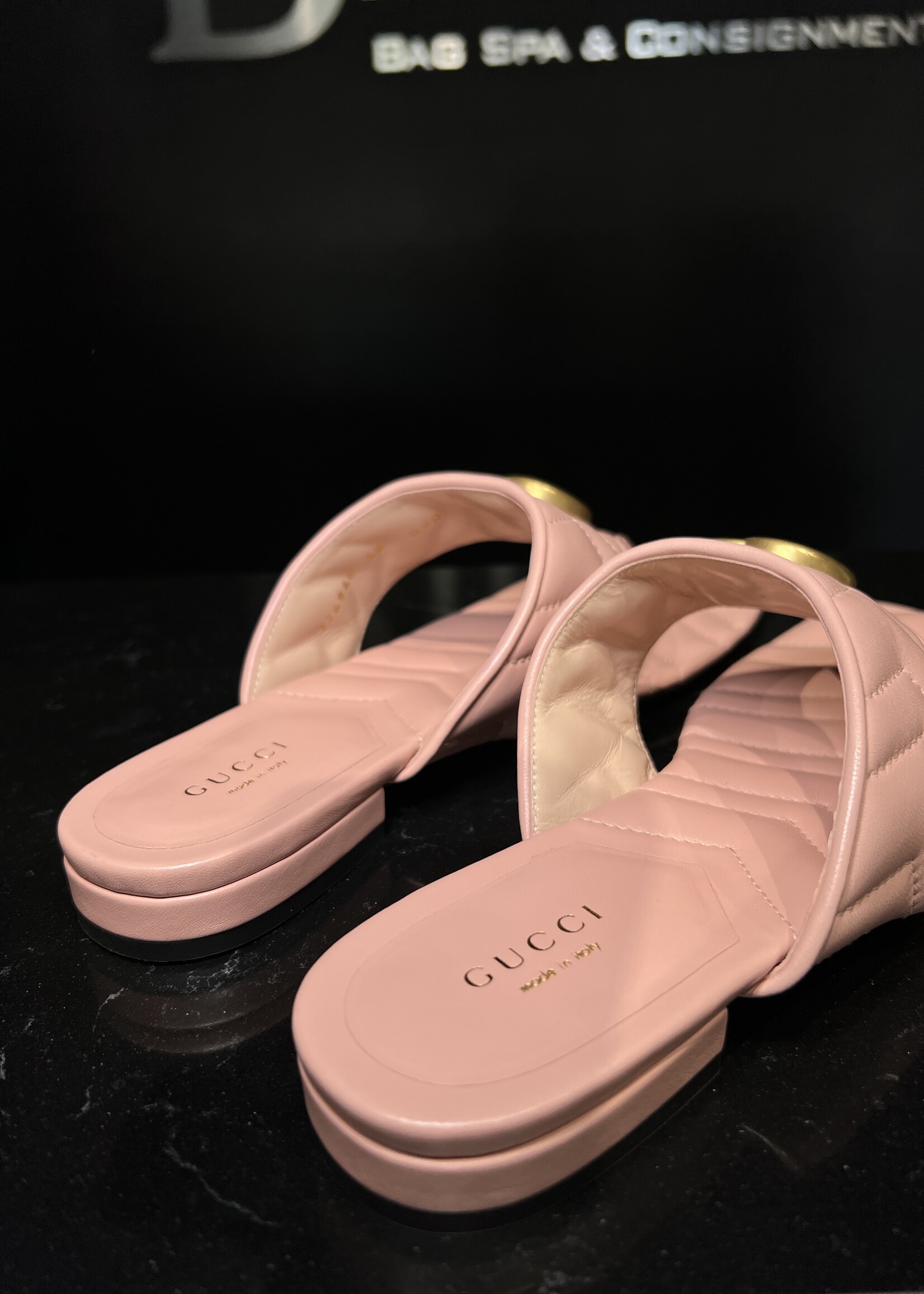 Gucci Gucci Nappa Charlotte Double G Marmont Thong  Pink Sandals - 38