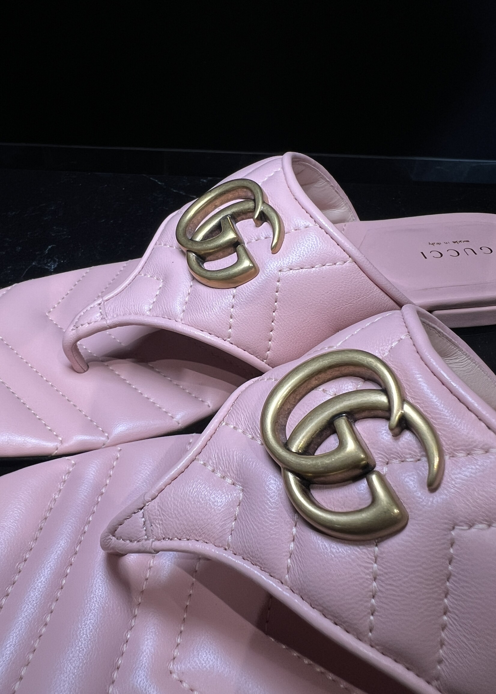 Gucci Gucci Nappa Charlotte Double G Marmont Thong  Pink Sandals - 38