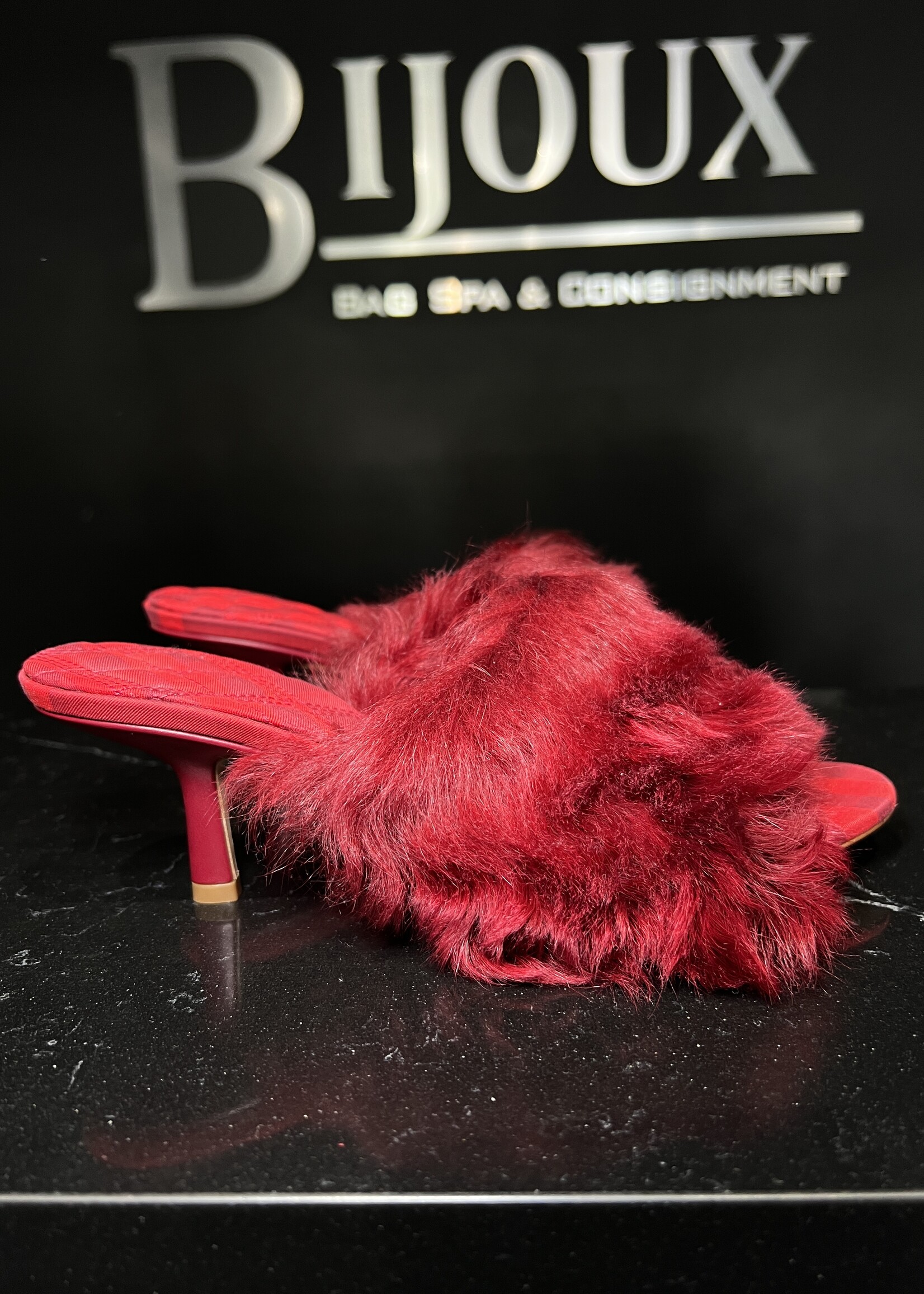 Burberry SOLD- Burberry Faux Fur Trim Mules - 37.5
