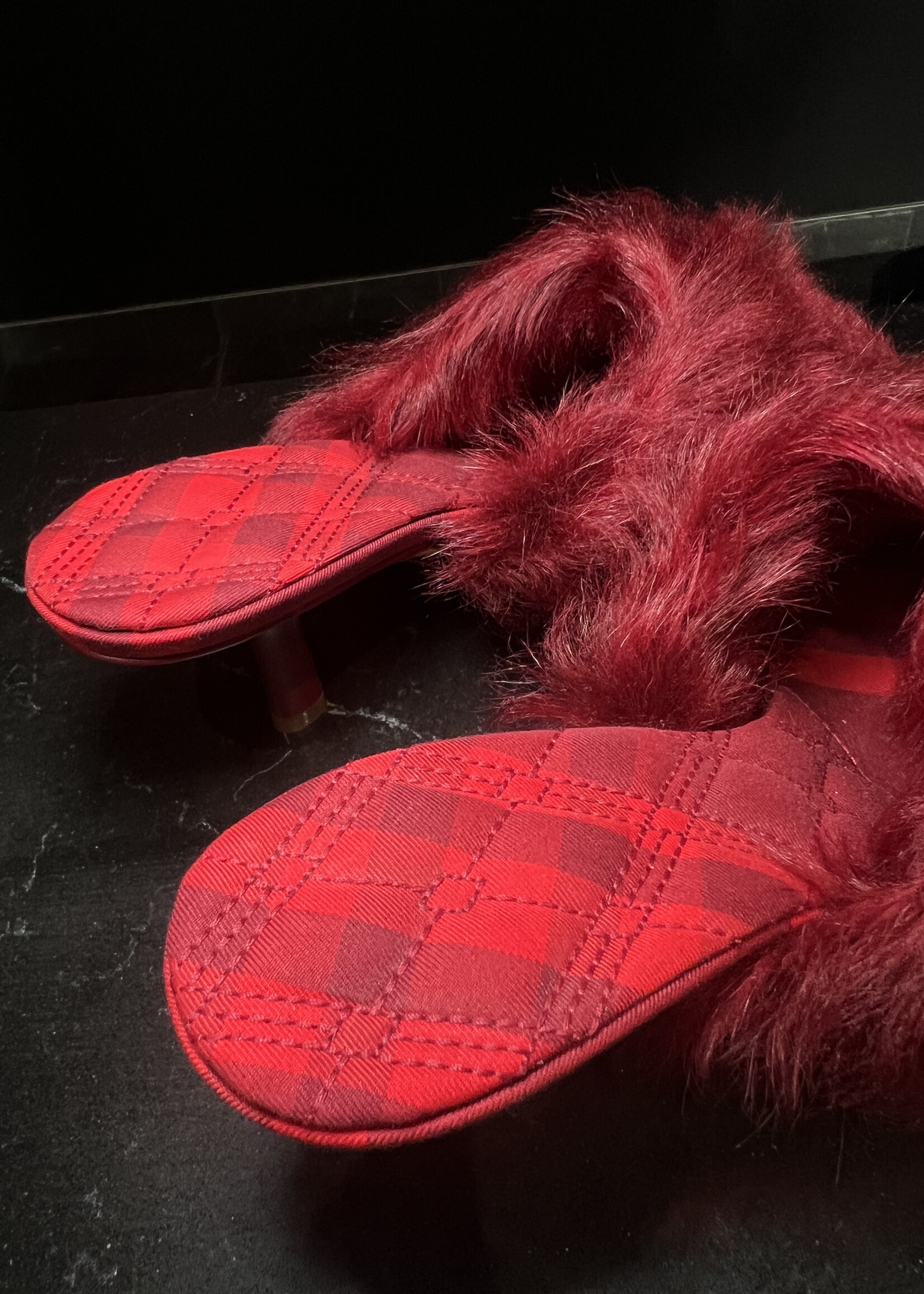 Burberry SOLD- Burberry Faux Fur Trim Mules - 37.5