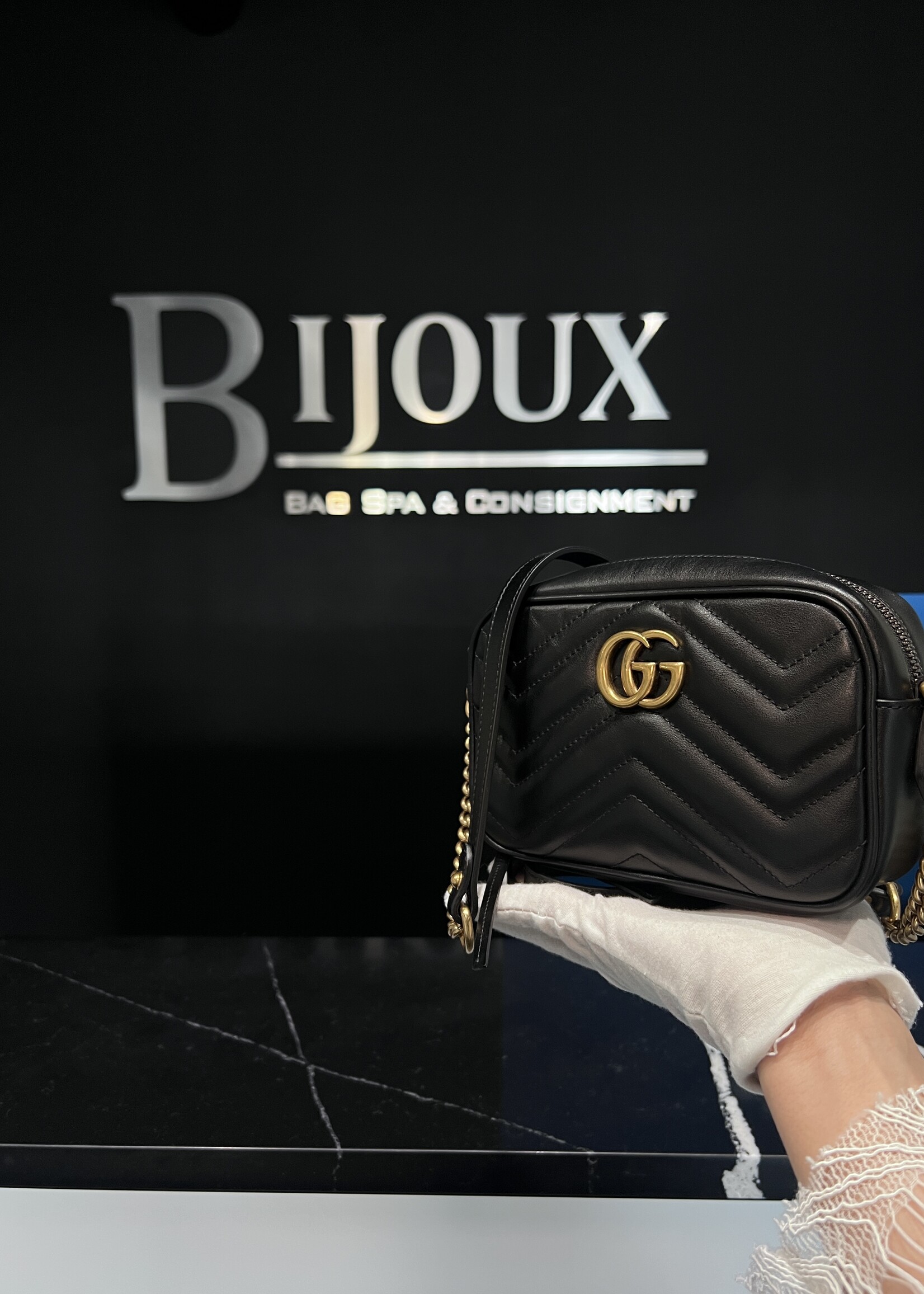 Gucci SOLD - Gucci Matelasse Mini GG Marmont Black Crossbody