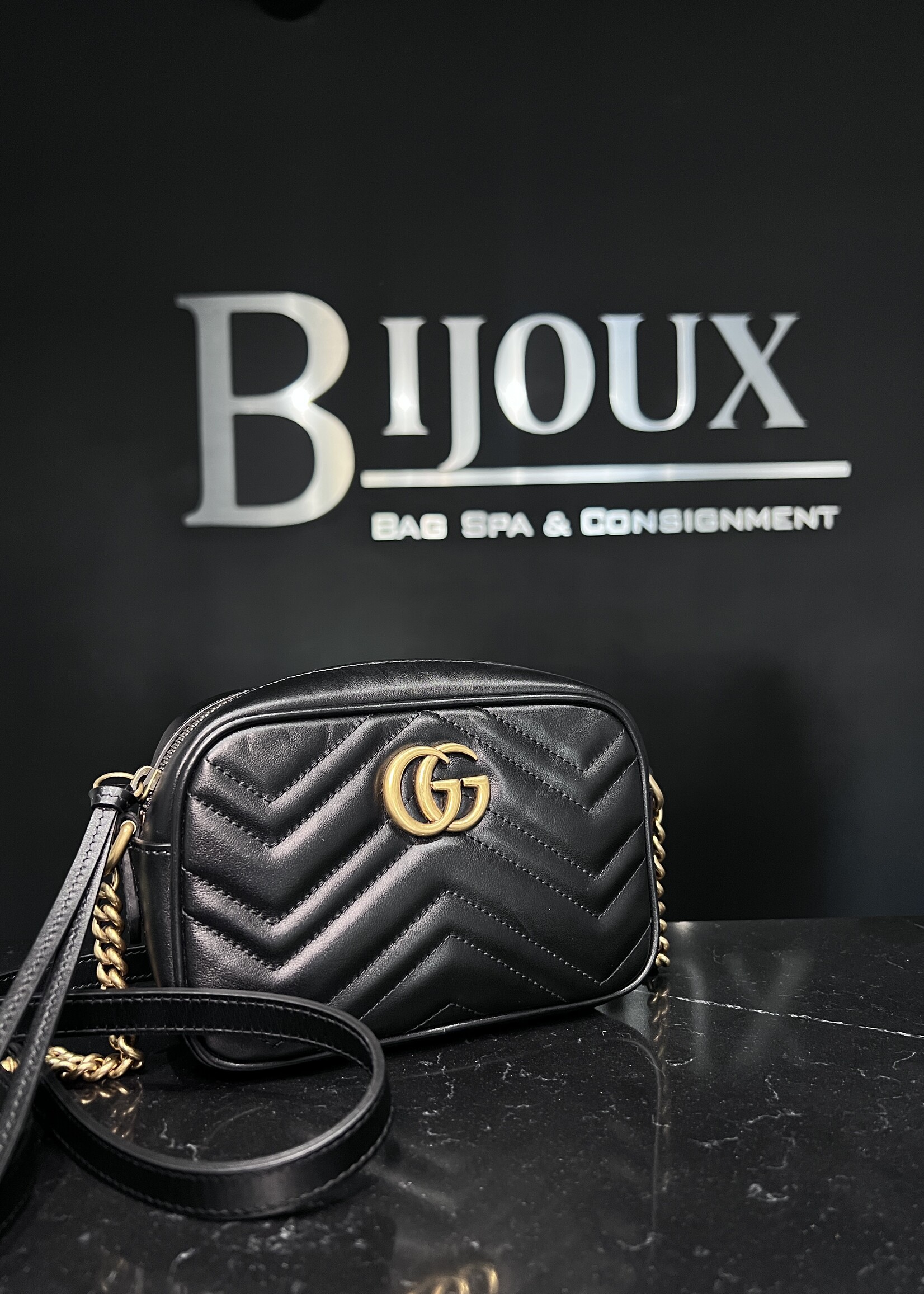 Gucci SOLD - Gucci Matelasse Mini GG Marmont Black Crossbody
