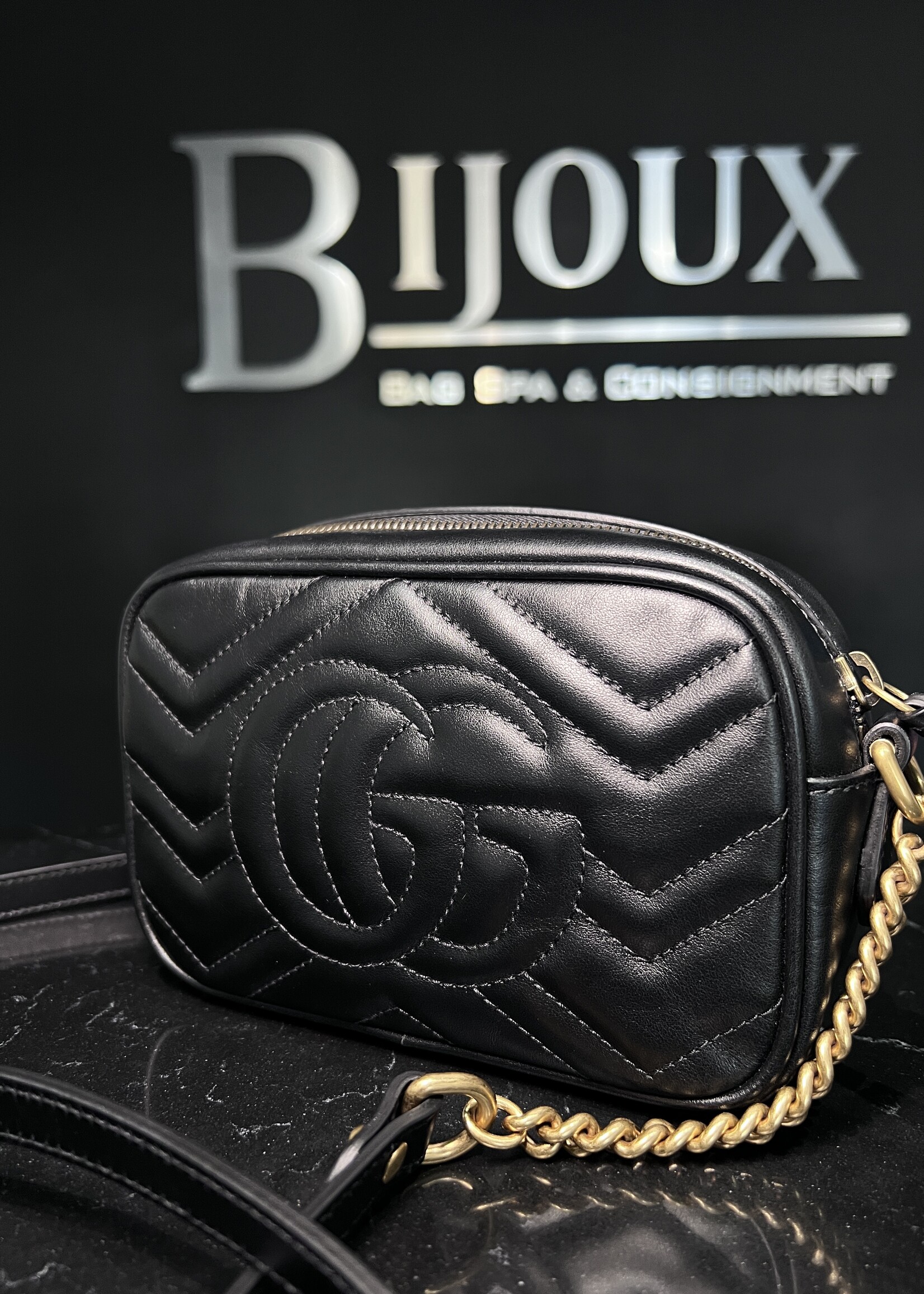 Gucci SOLD - Gucci Matelasse Mini GG Marmont Black Crossbody