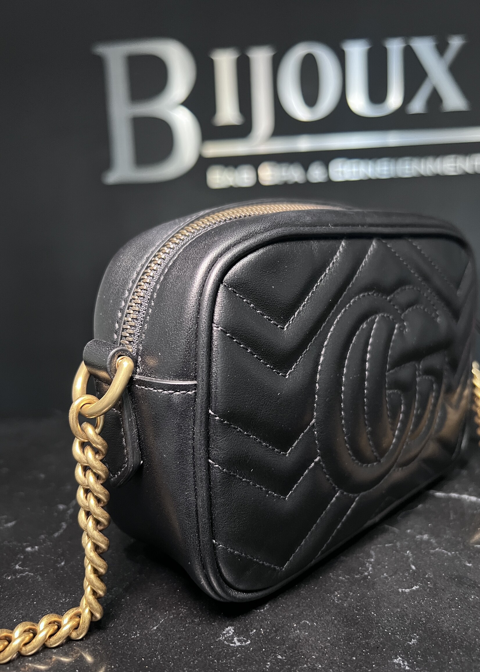 Gucci SOLD - Gucci Matelasse Mini GG Marmont Black Crossbody