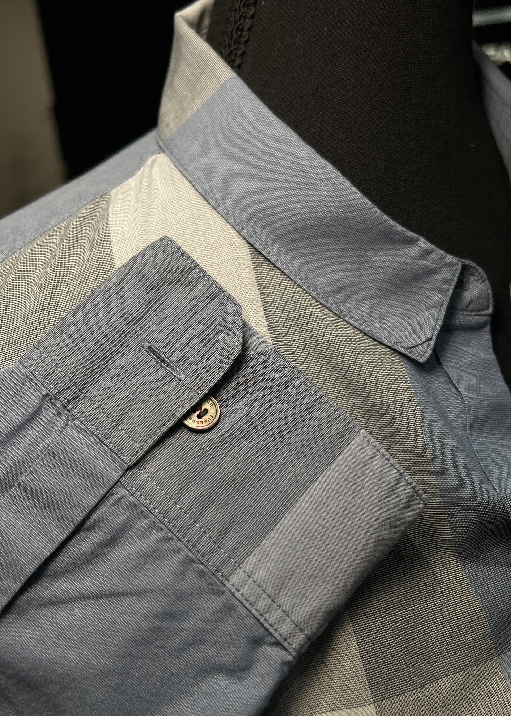 Burberry SOLD- Burberry Blue Plaid Button Up - L