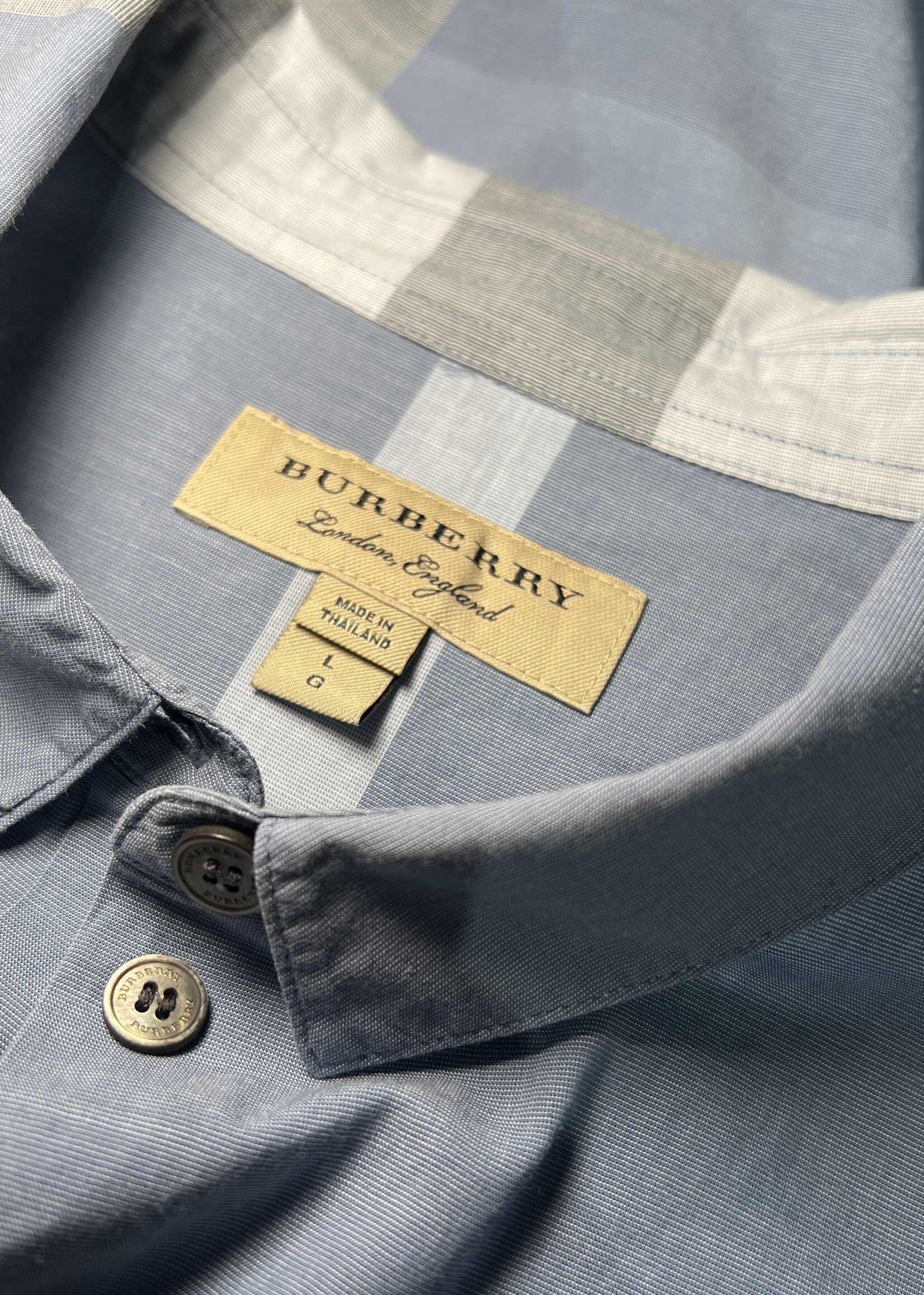 Burberry SOLD- Burberry Blue Plaid Button Up - L