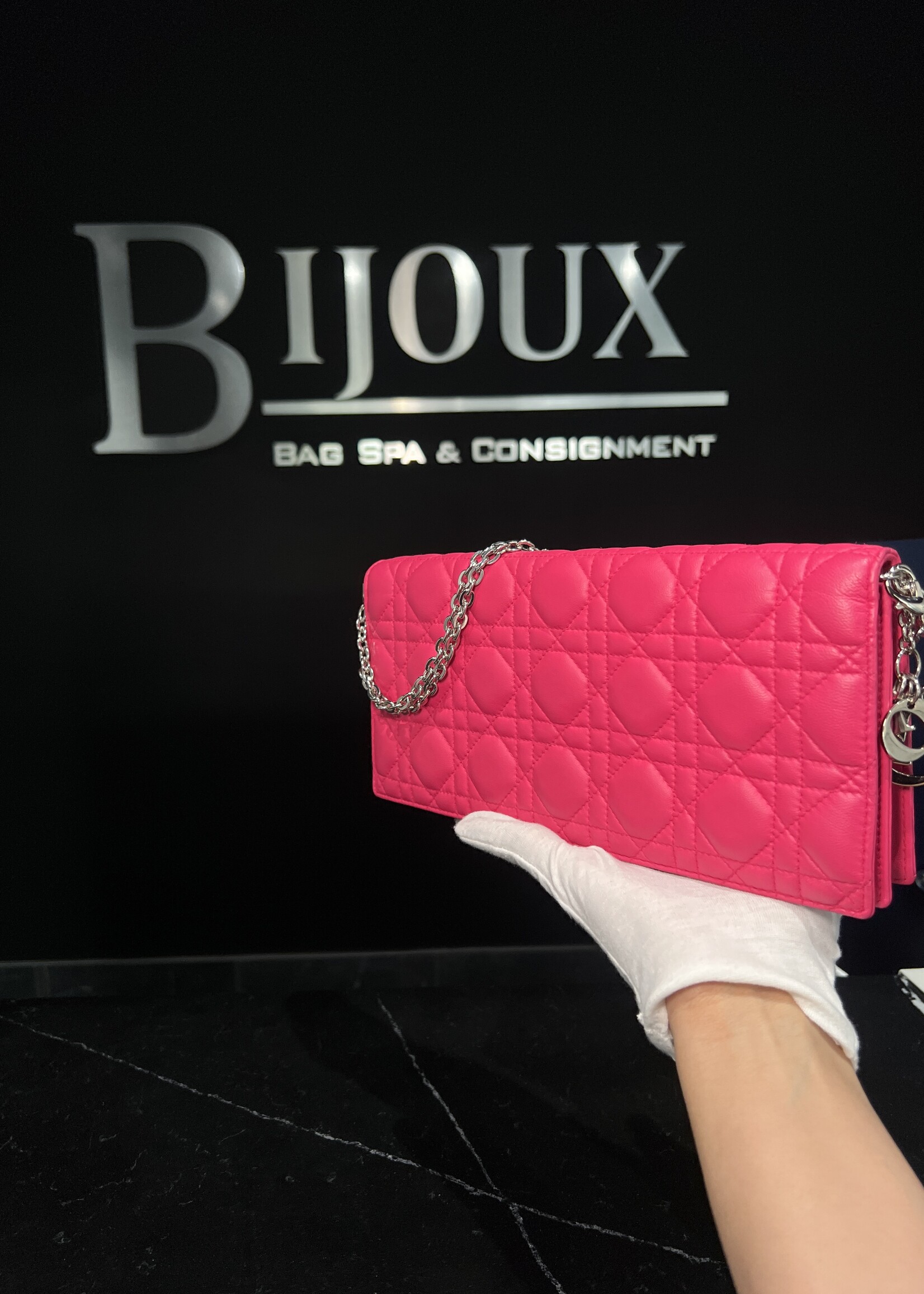 Christian Dior SOLD- Christian Dior Pink Cannage Clutch on Chain