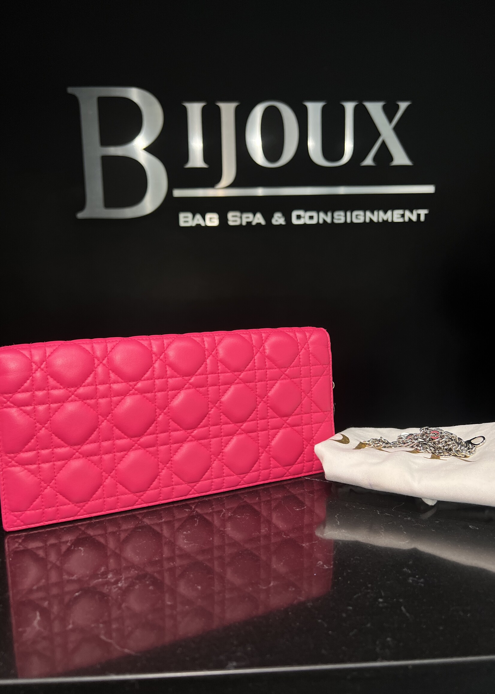 Christian Dior SOLD- Christian Dior Pink Cannage Clutch on Chain