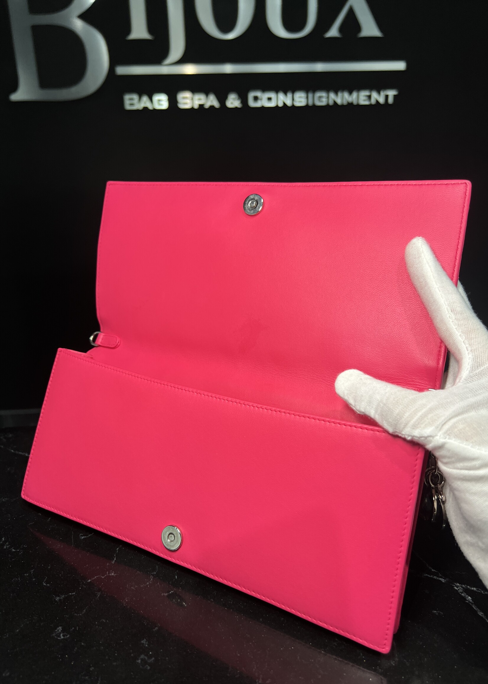 Christian Dior SOLD- Christian Dior Pink Cannage Clutch on Chain