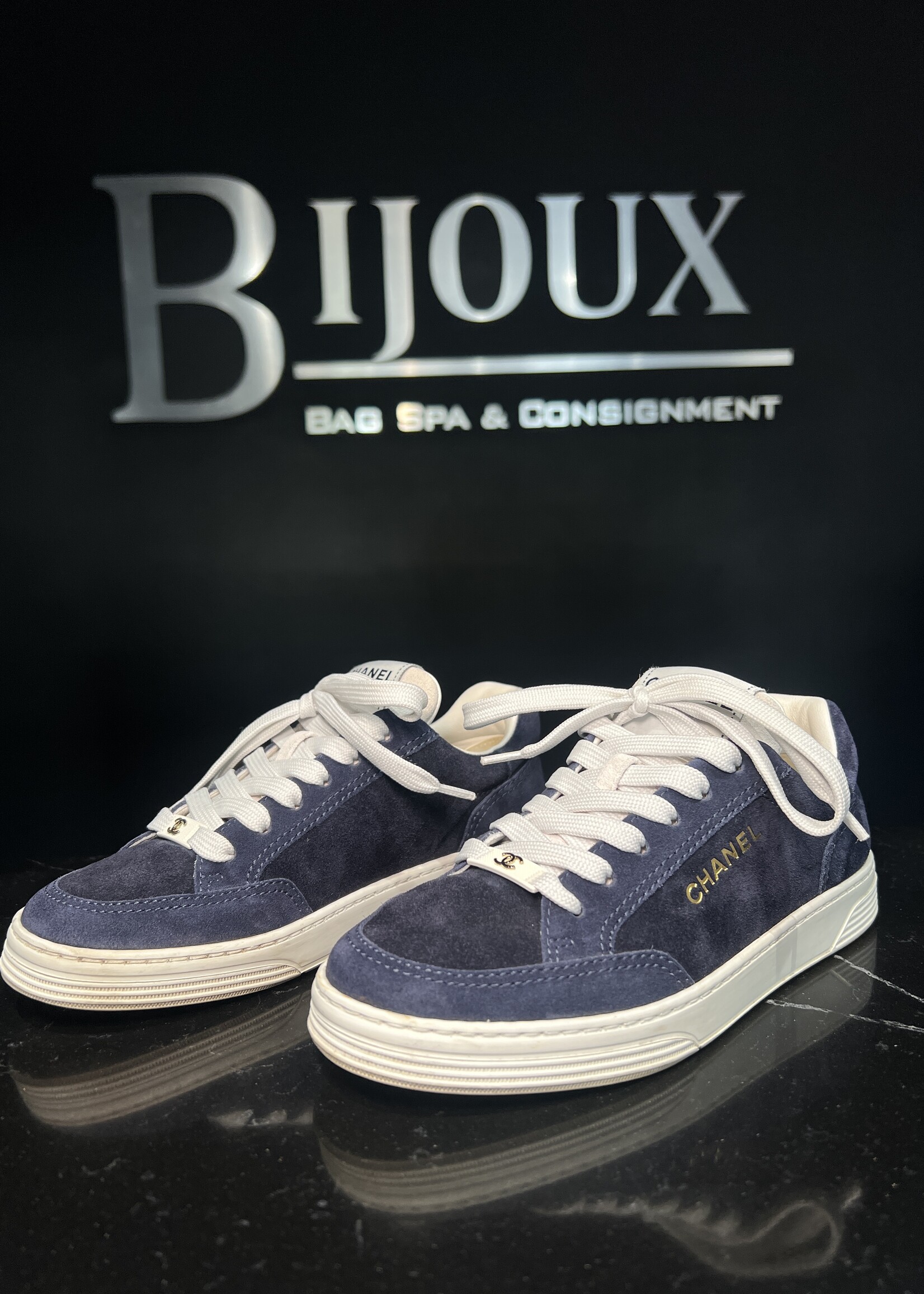 Chanel Chanel Navy Suede Sneakers 35.5
