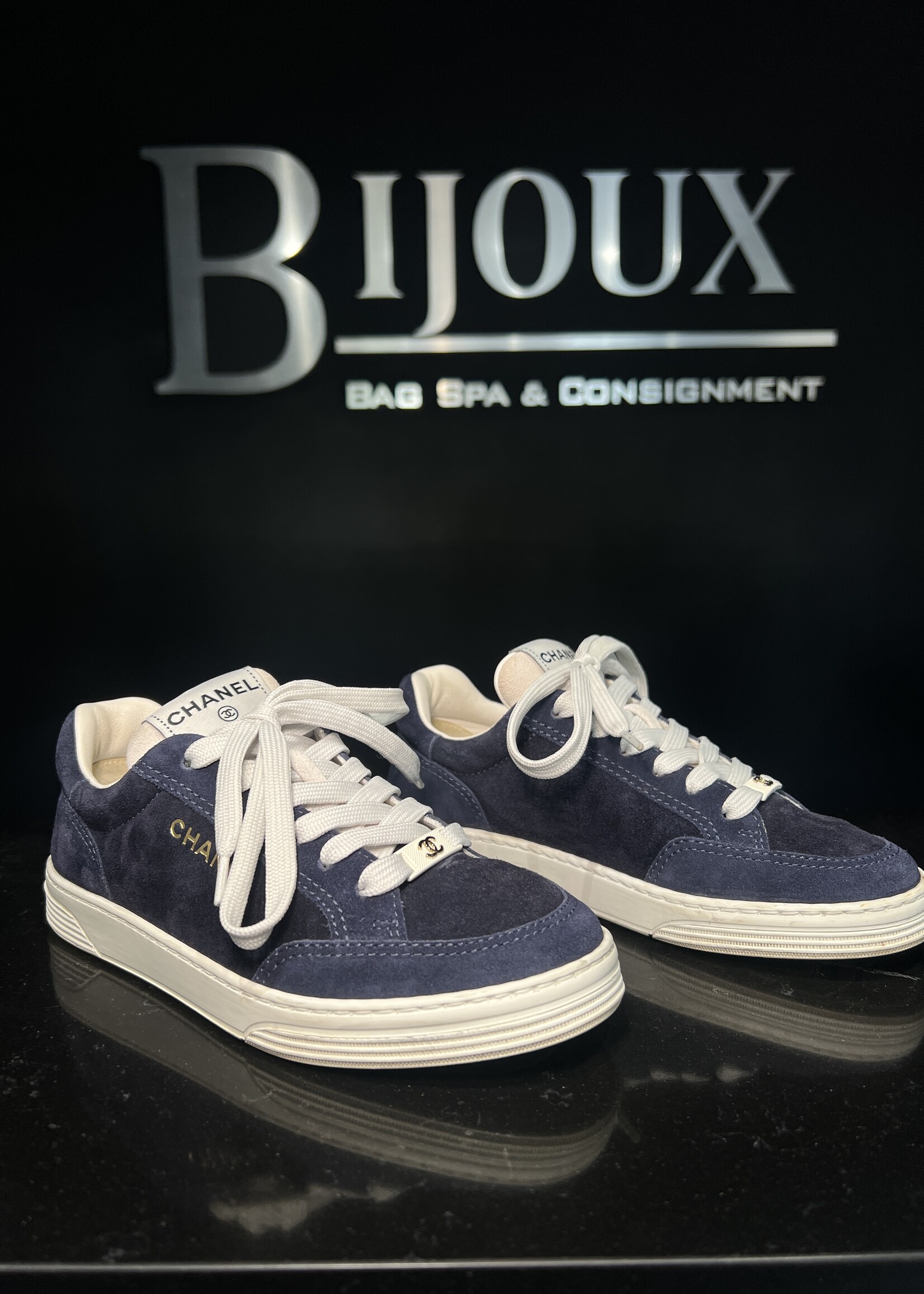 Chanel Chanel Navy Suede Sneakers 35.5