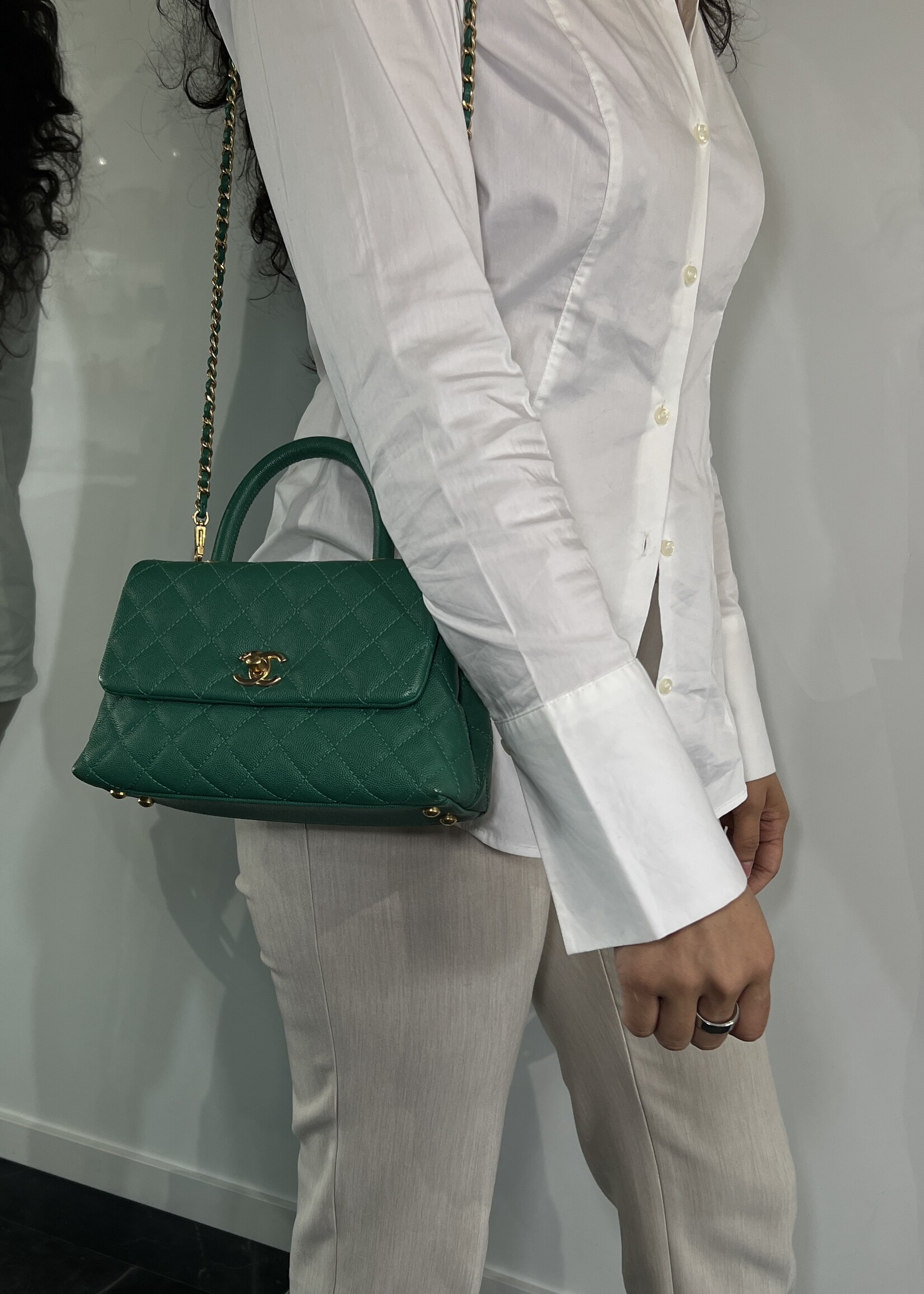 Chanel Chanel Small Coco Handle Caviar Green