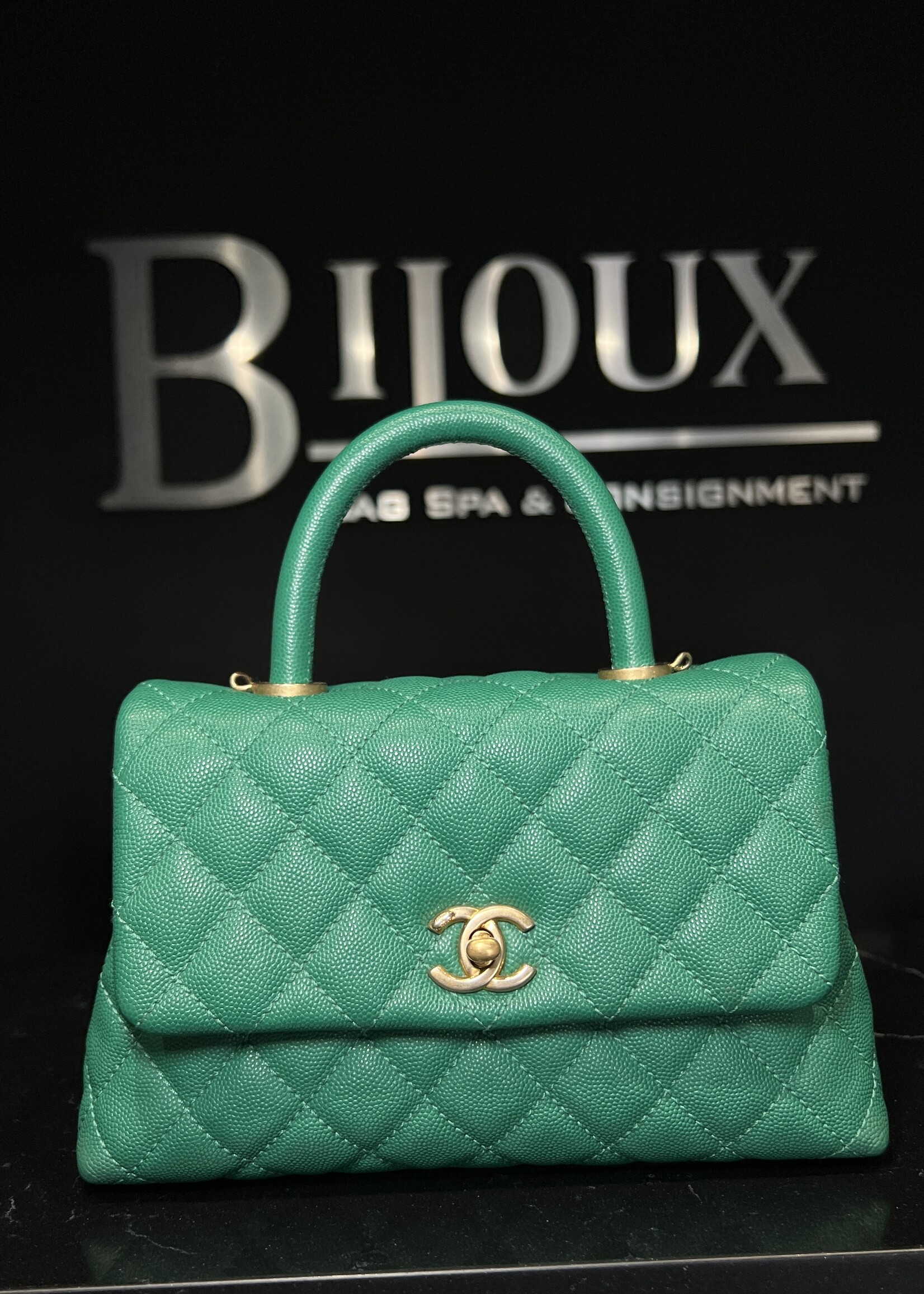 Chanel Chanel Small Coco Handle Caviar Green