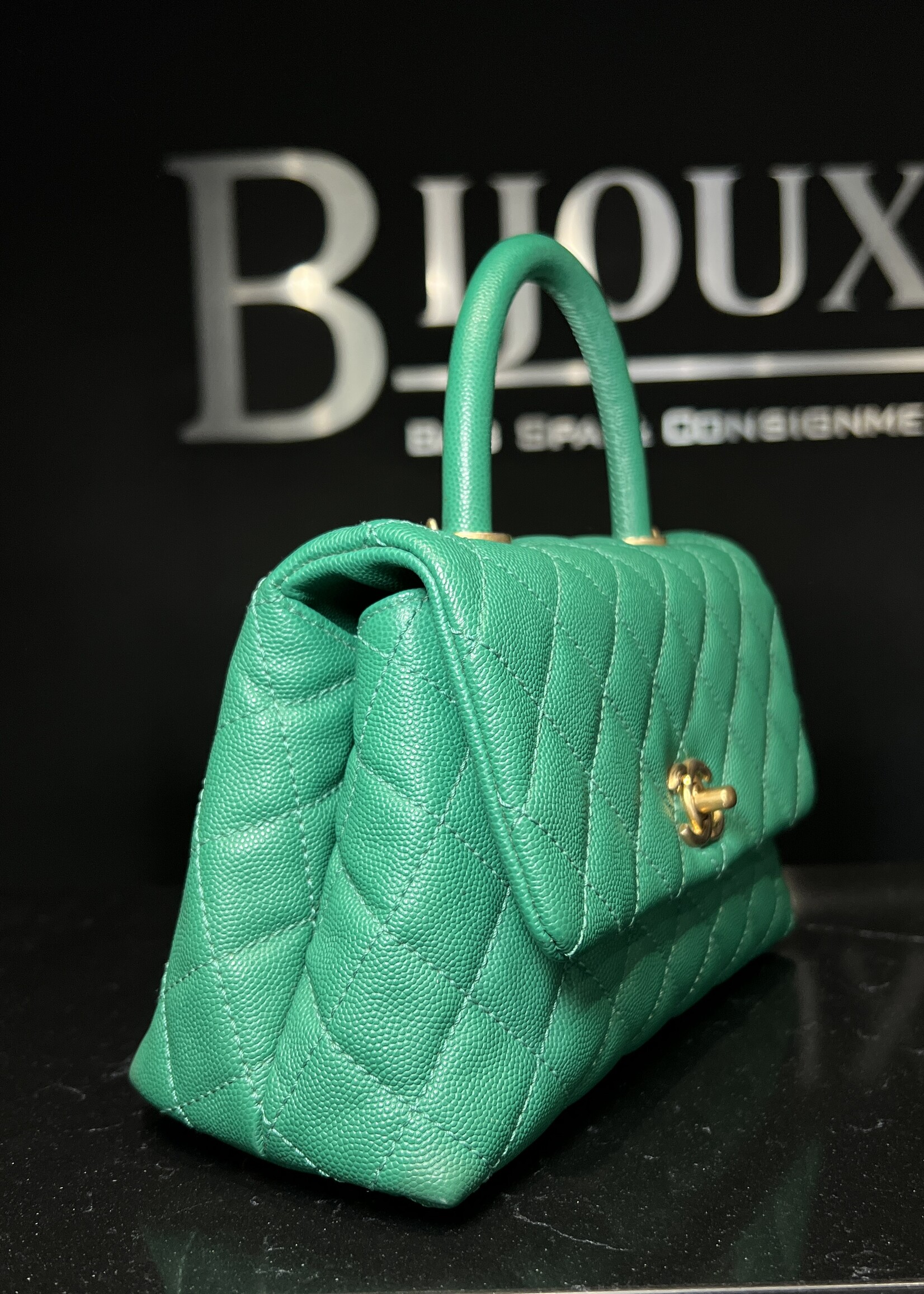 Chanel Chanel Small Coco Handle Caviar Green