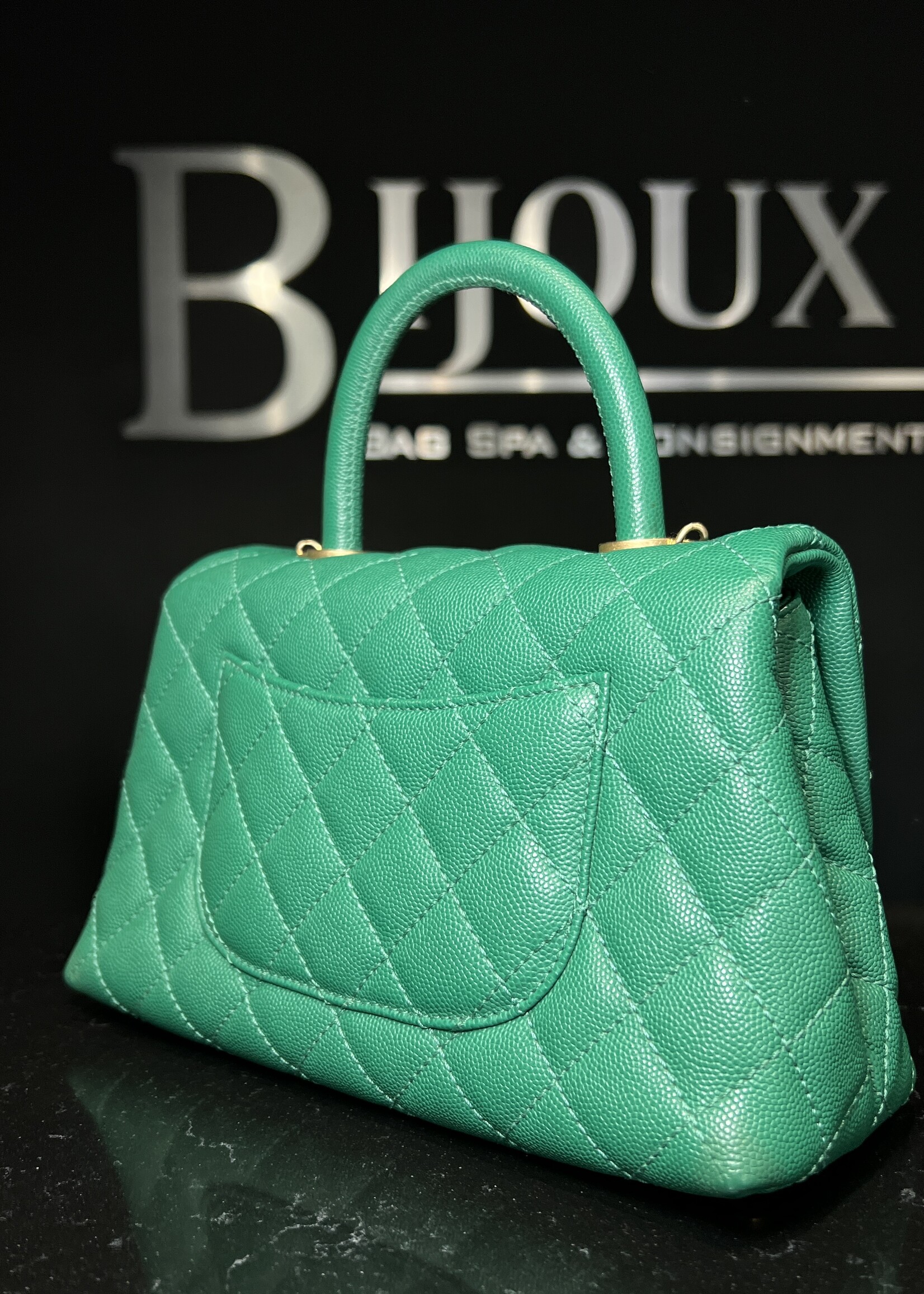Chanel Chanel Small Coco Handle Caviar Green