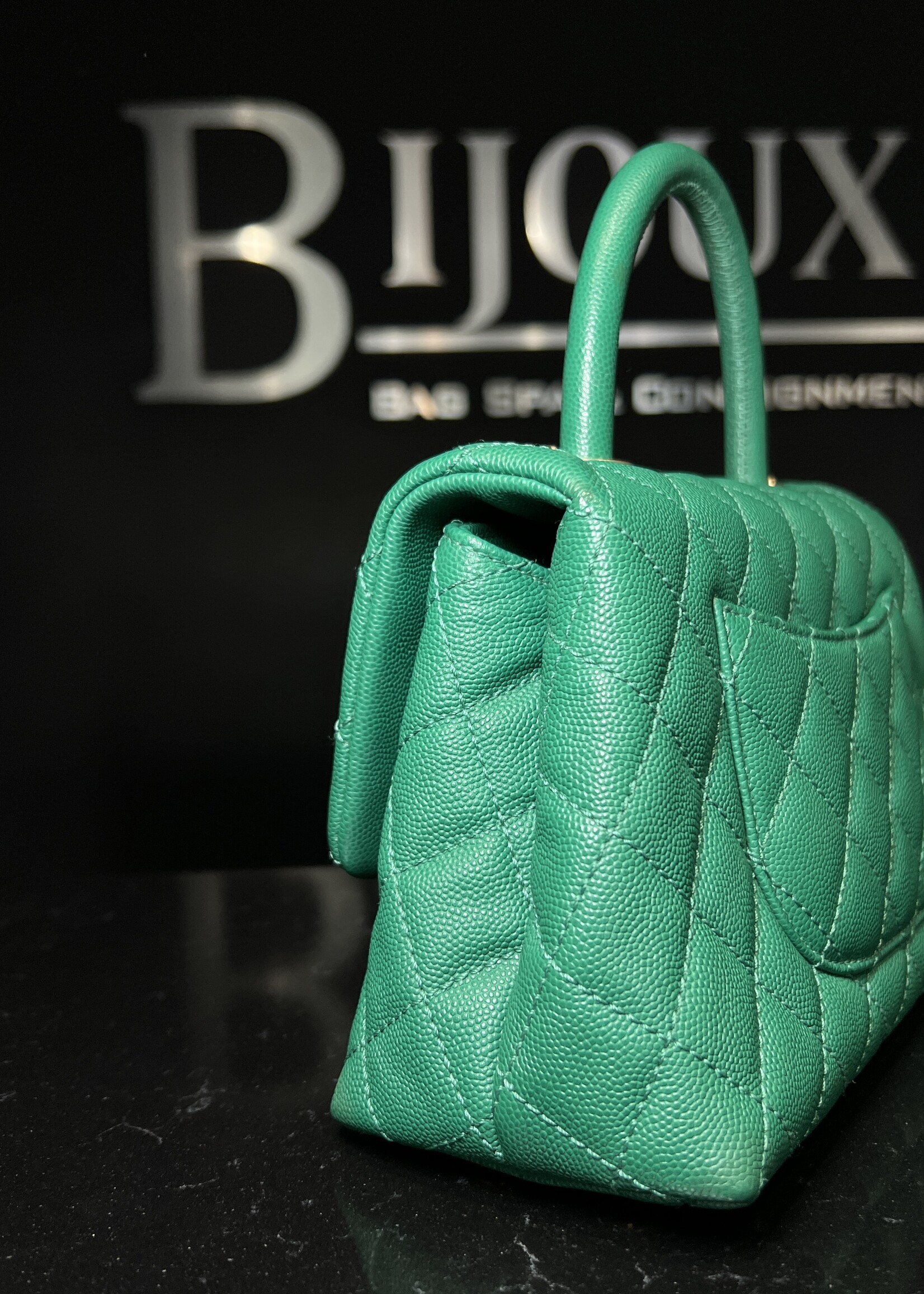 Chanel Chanel Small Coco Handle Caviar Green