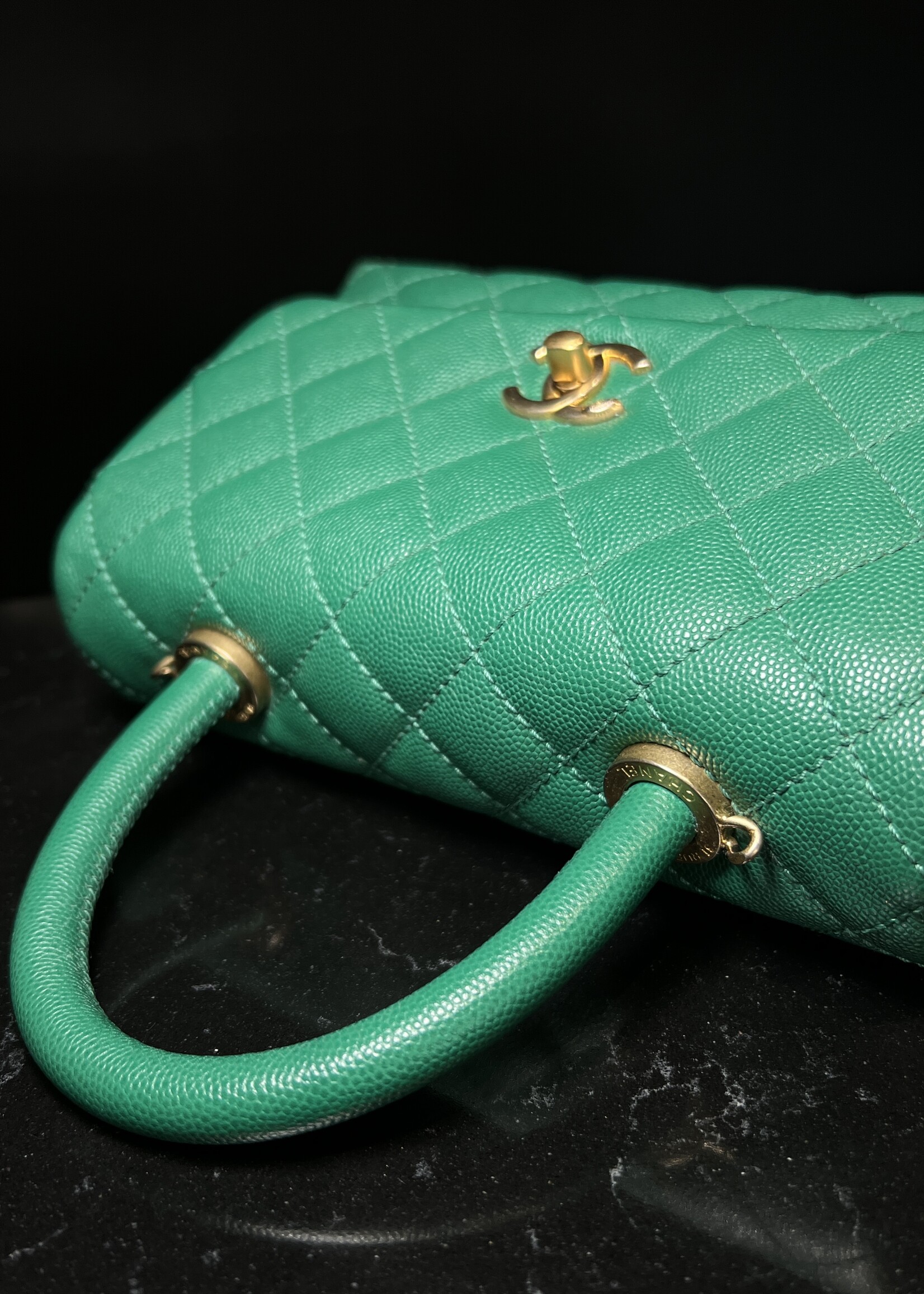 Chanel Chanel Small Coco Handle Caviar Green