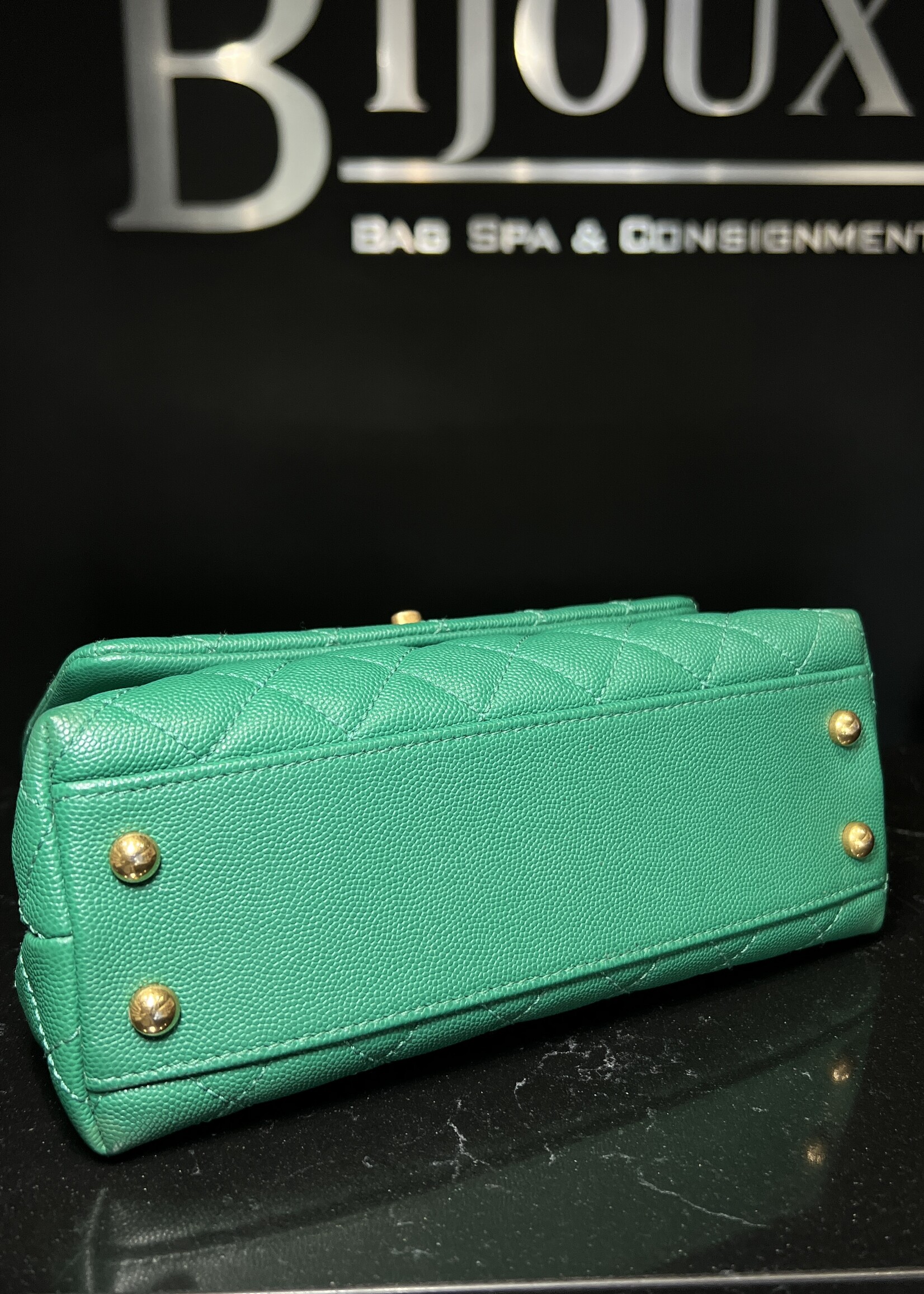Chanel Chanel Small Coco Handle Caviar Green