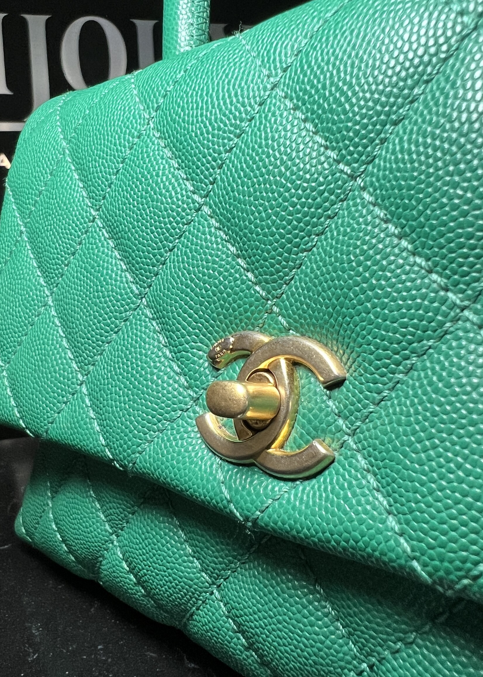 Chanel Chanel Small Coco Handle Caviar Green