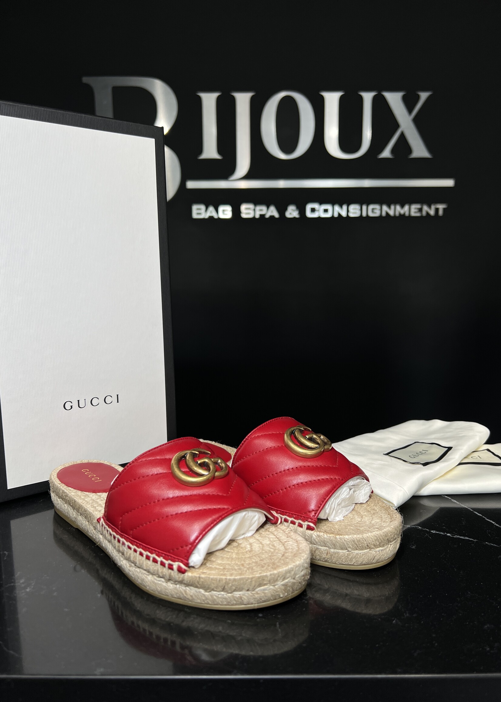 Gucci Gucci GG Marmont Espadrilles Red Slides - 36.5