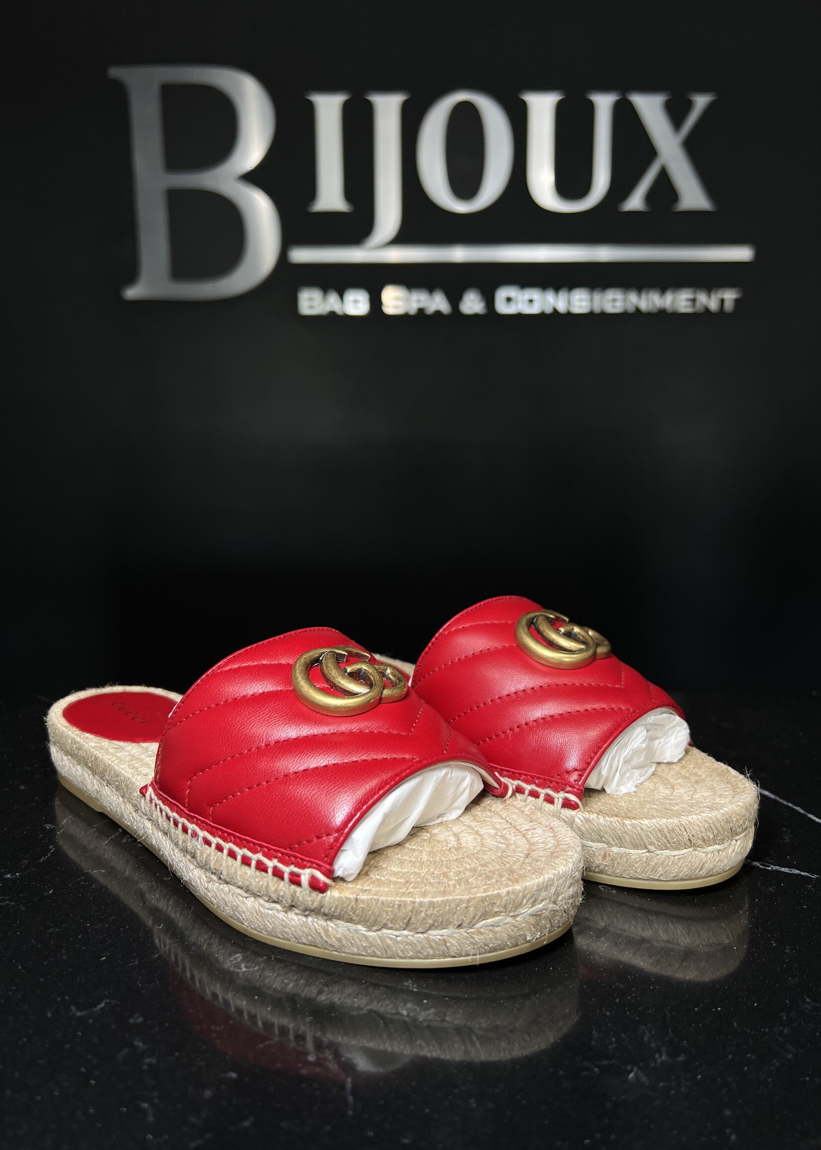 Gucci Gucci GG Marmont Espadrilles Red Slides - 36.5