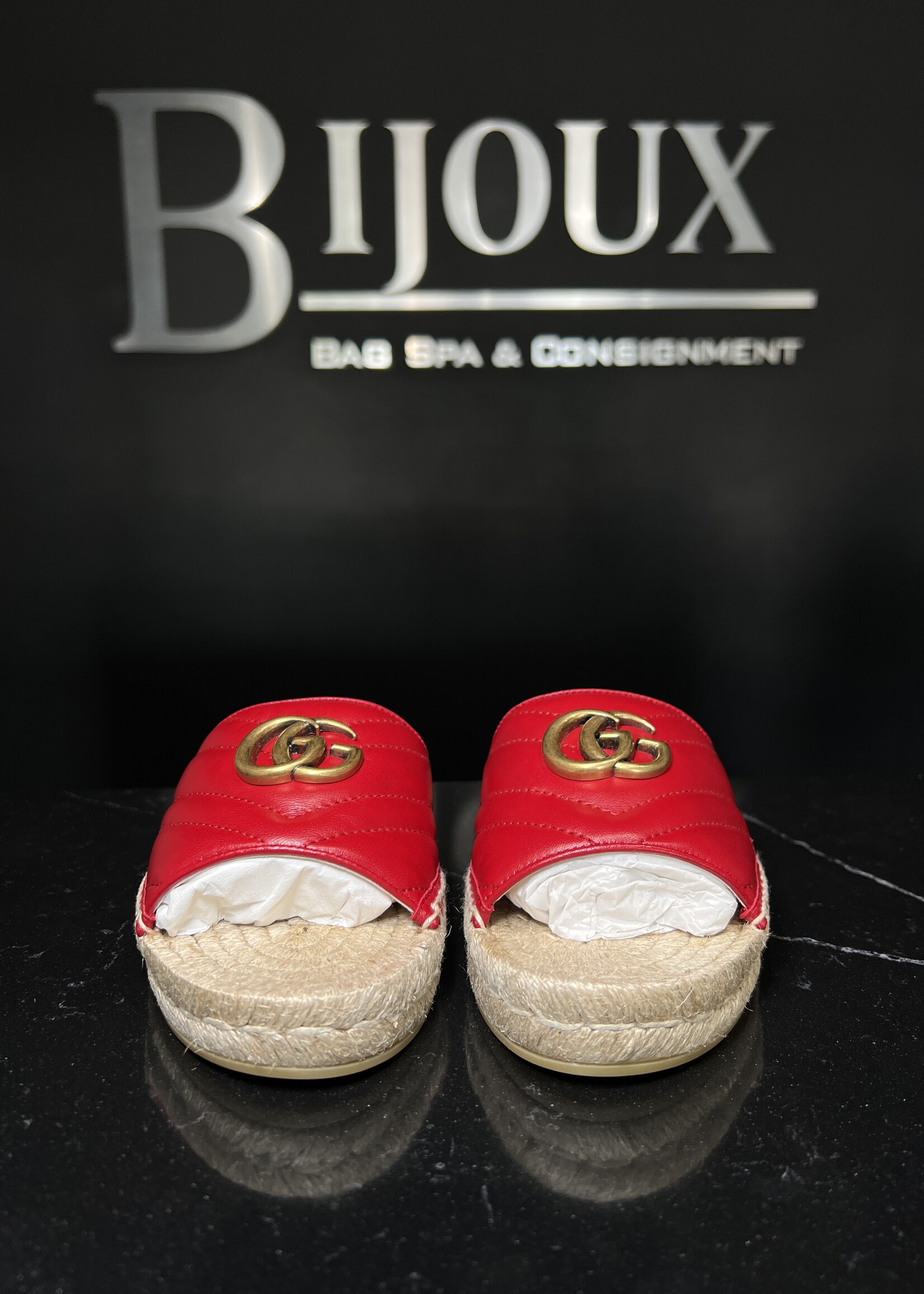 Gucci Gucci GG Marmont Espadrilles Red Slides - 36.5