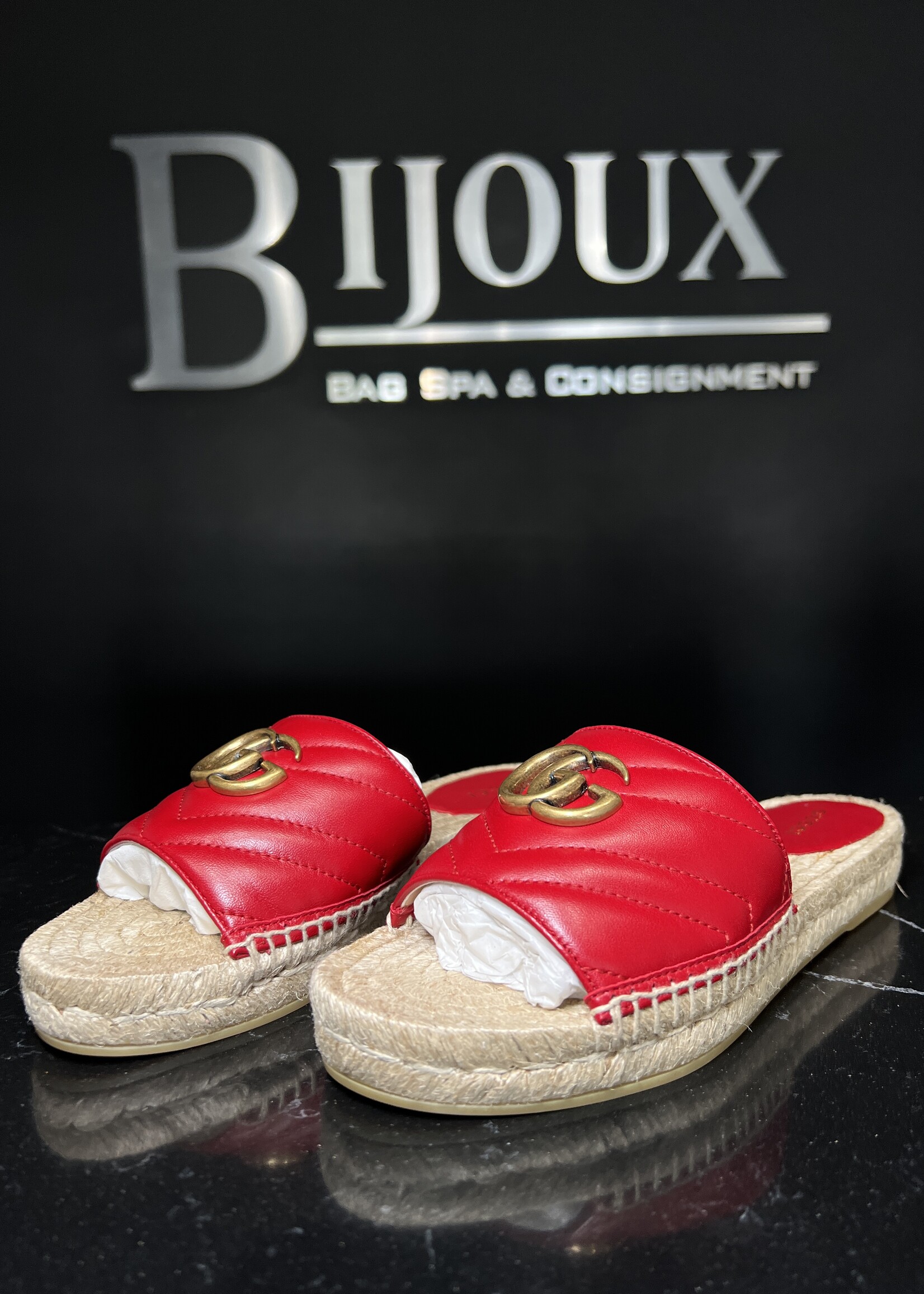 Gucci Gucci GG Marmont Espadrilles Red Slides - 36.5