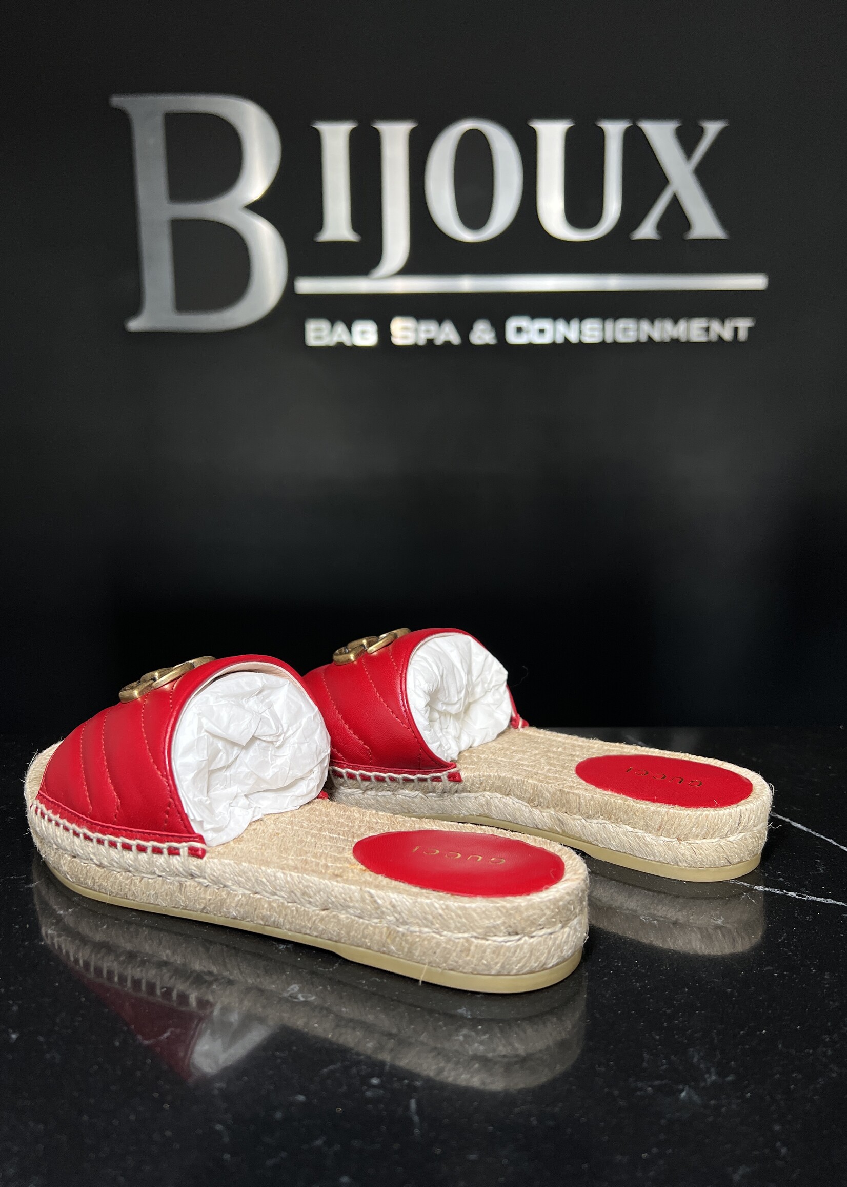 Gucci Gucci GG Marmont Espadrilles Red Slides - 36.5
