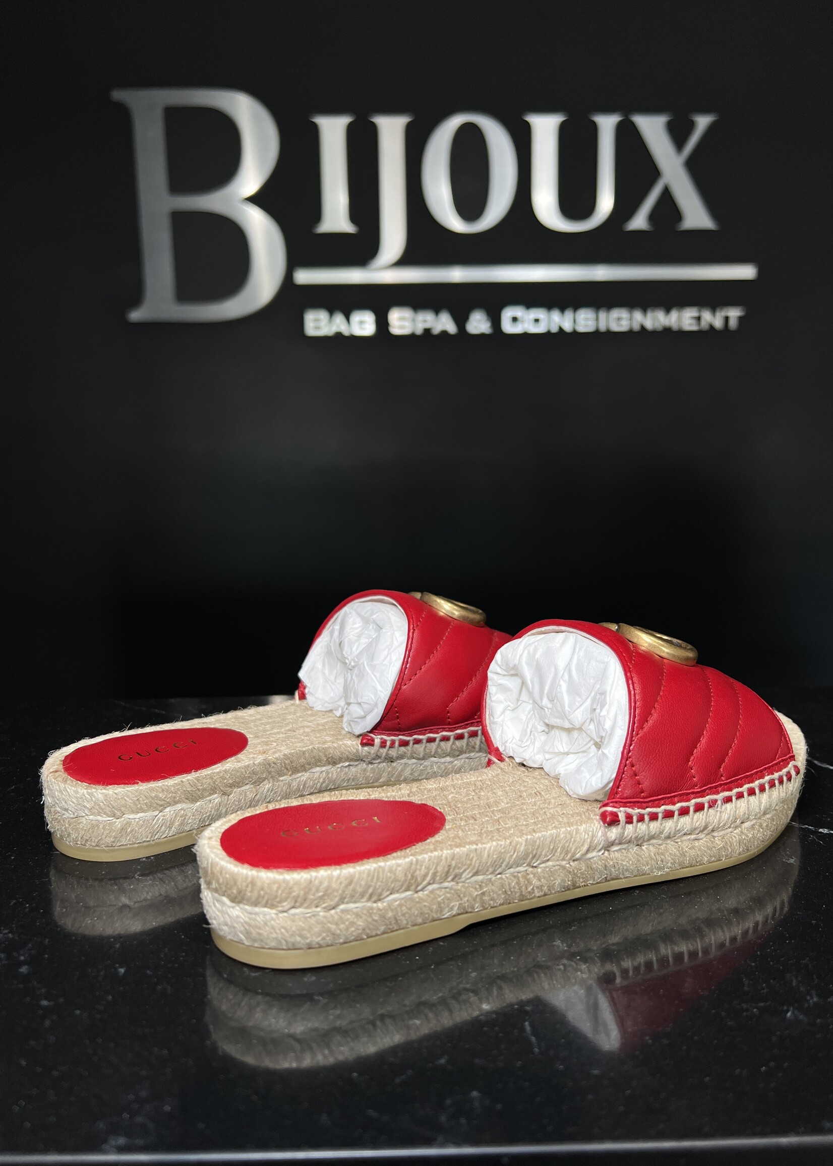 Gucci Gucci GG Marmont Espadrilles Red Slides - 36.5