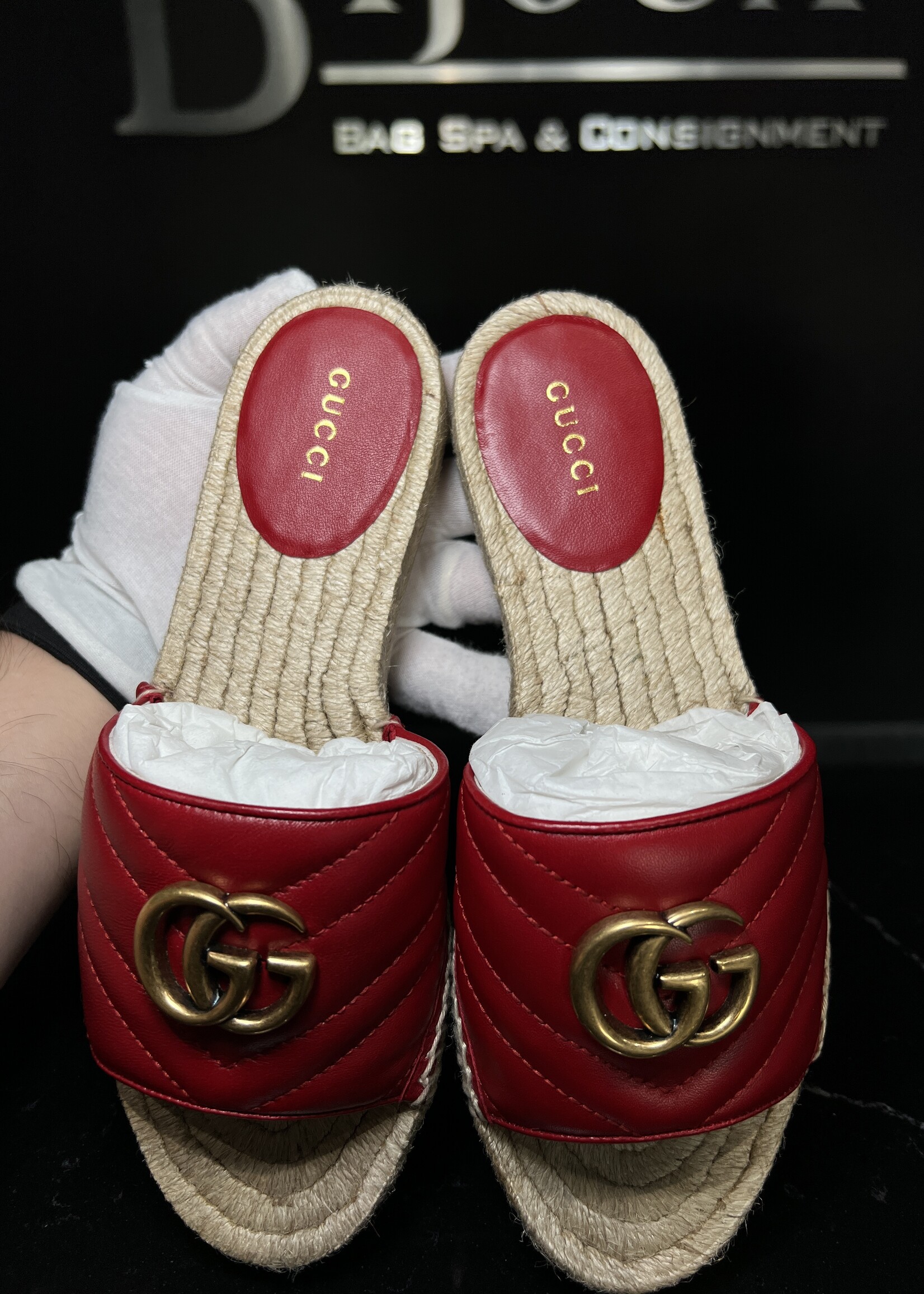 Gucci Gucci GG Marmont Espadrilles Red Slides - 36.5