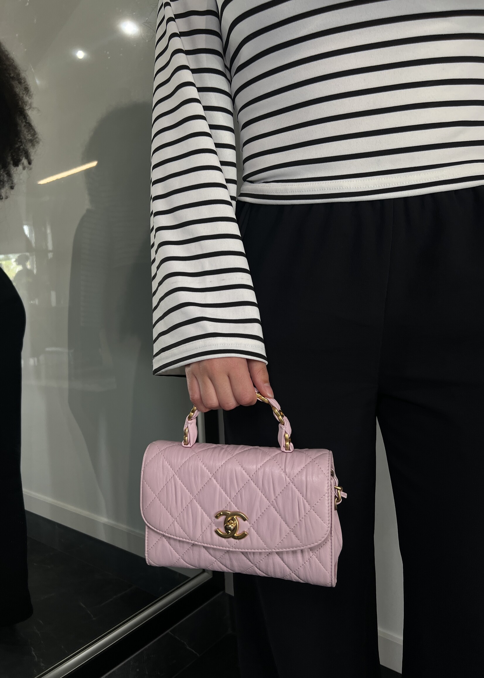 Chanel Chanel Crumpled Lambskin Quilted Lambskin Mini CC Light Pink Top Handle