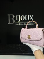 Chanel Chanel Crumpled Lambskin Quilted Mini CC Light Pink Top Handle